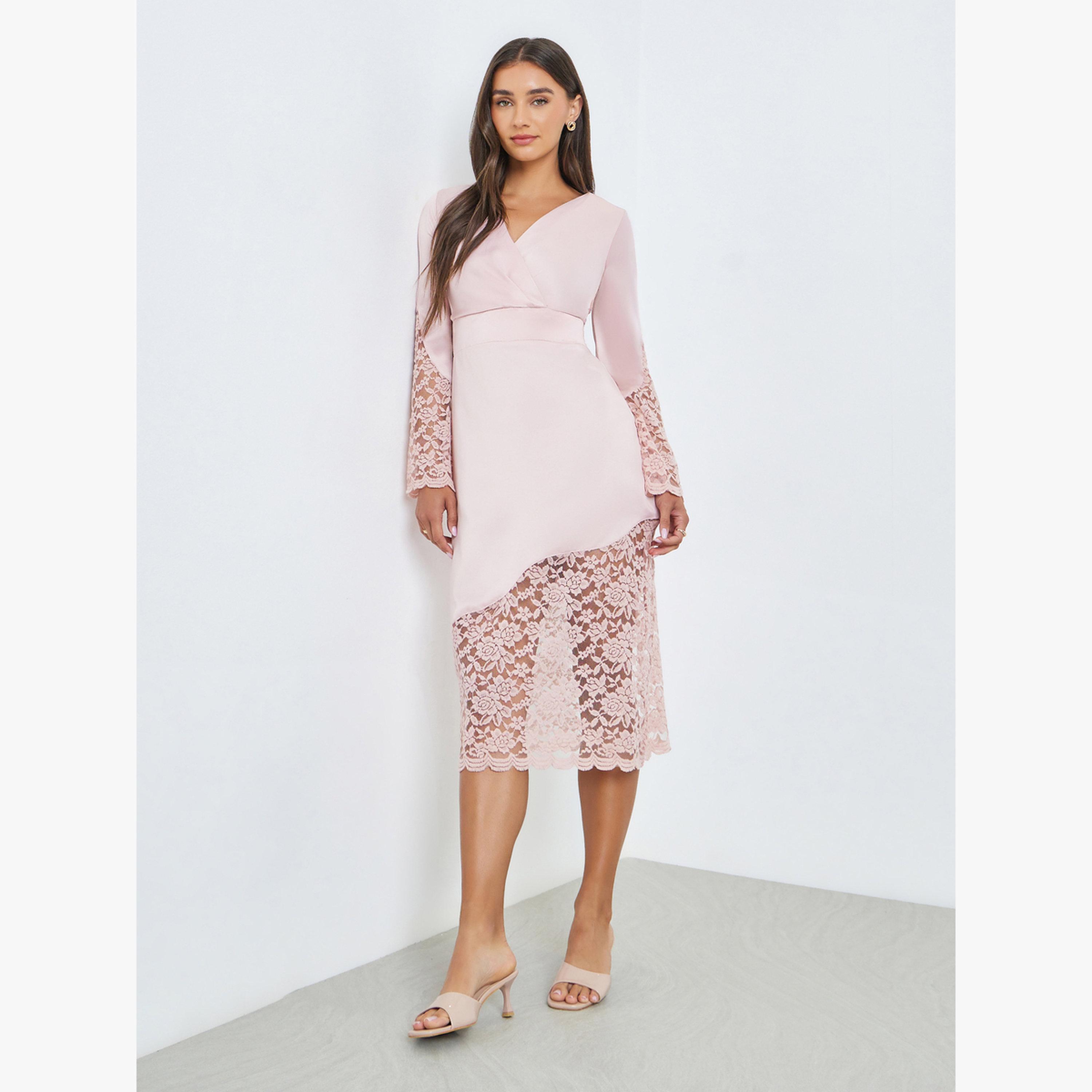 فستان ميدي شيث بتفاصيل دانتيل-women-clothing-dresses-image-3