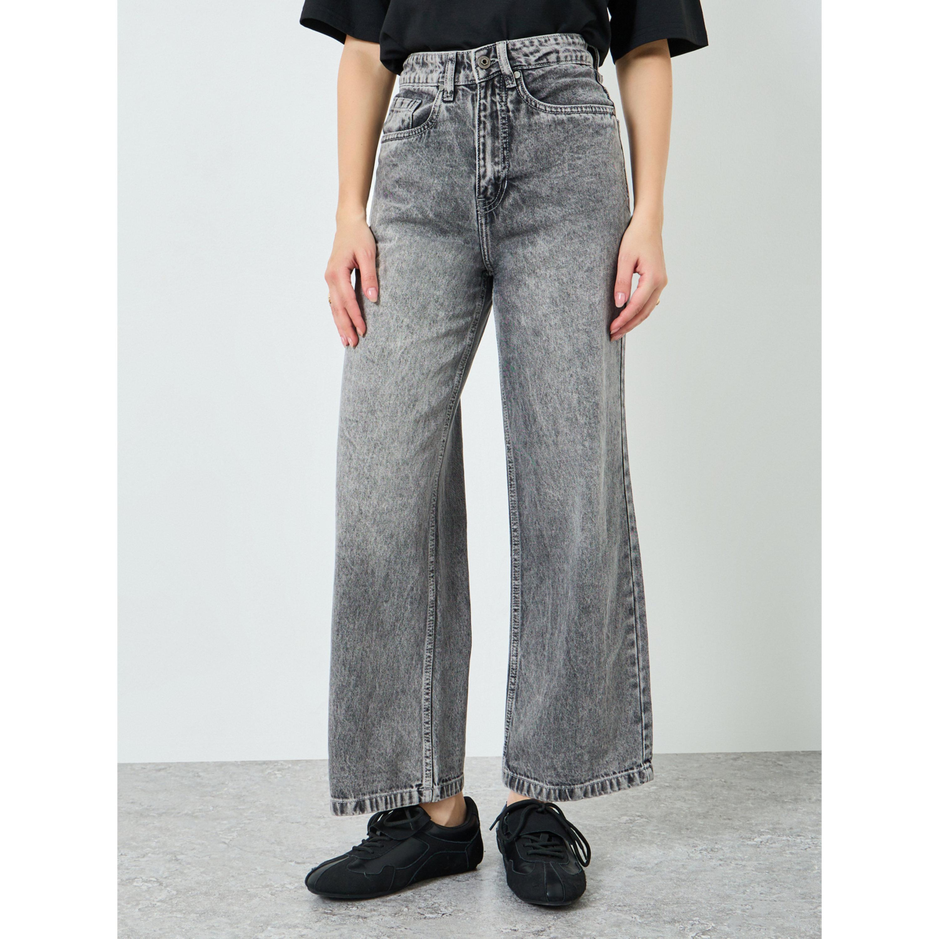 Styli Women Charcoal Wide Leg Washed Jeans-women-clothing-bottoms-jeans-image-1