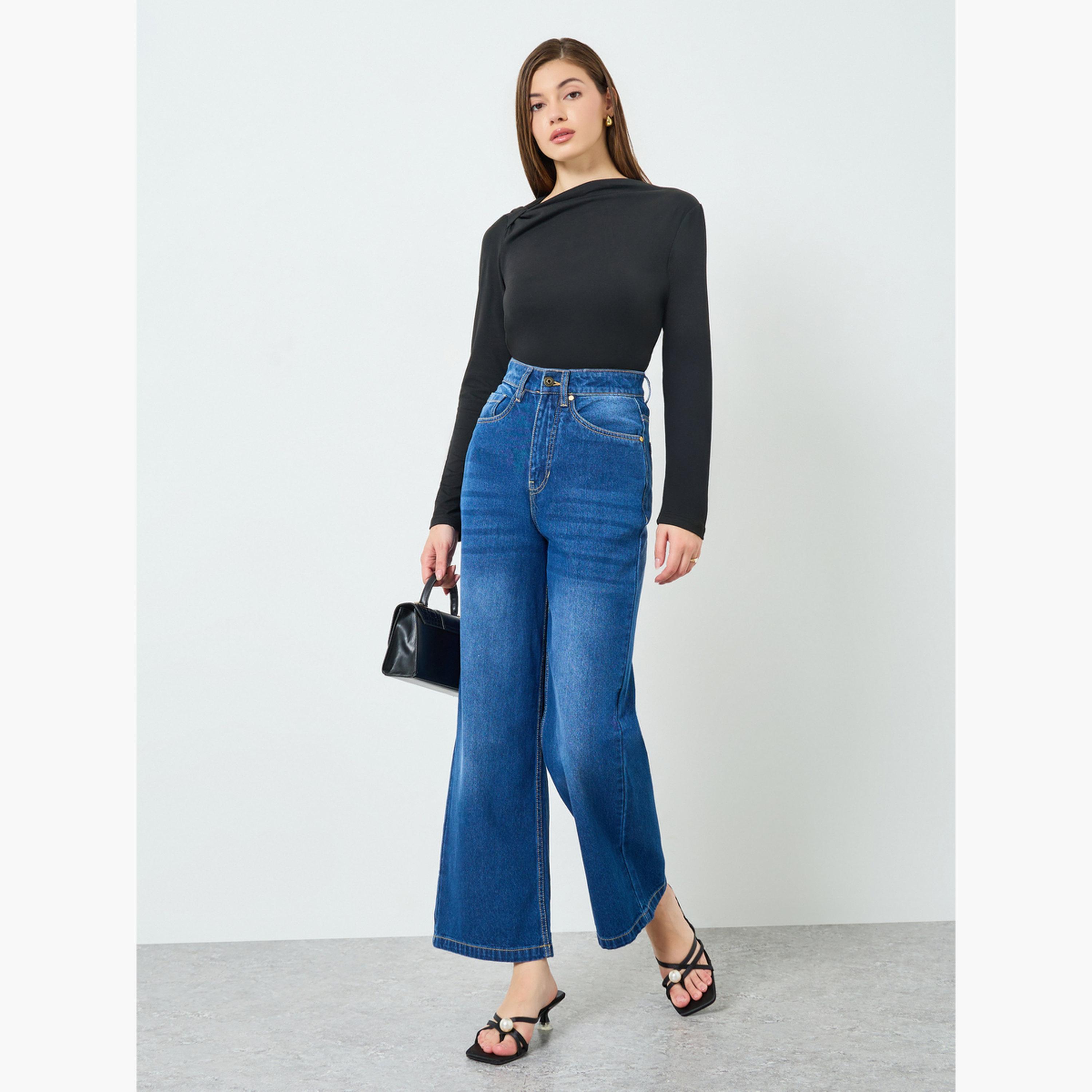 بنطال جينز بخصر مرتفع وساق واسعة أزرق-women-clothing-bottoms-jeans-image-2