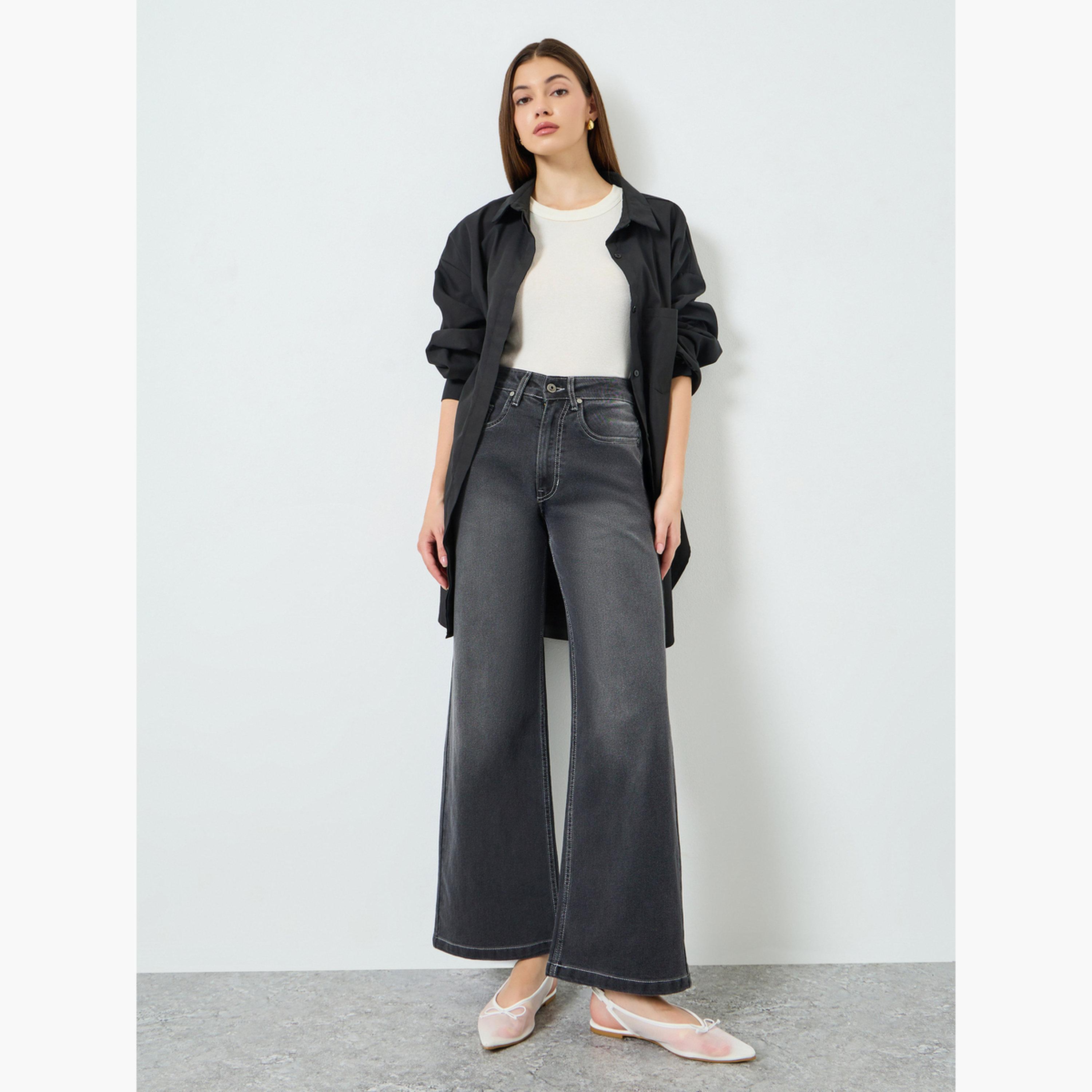 Styli Women Grey Wide Leg Faded Jeans-women-clothing-bottoms-jeans-image-2