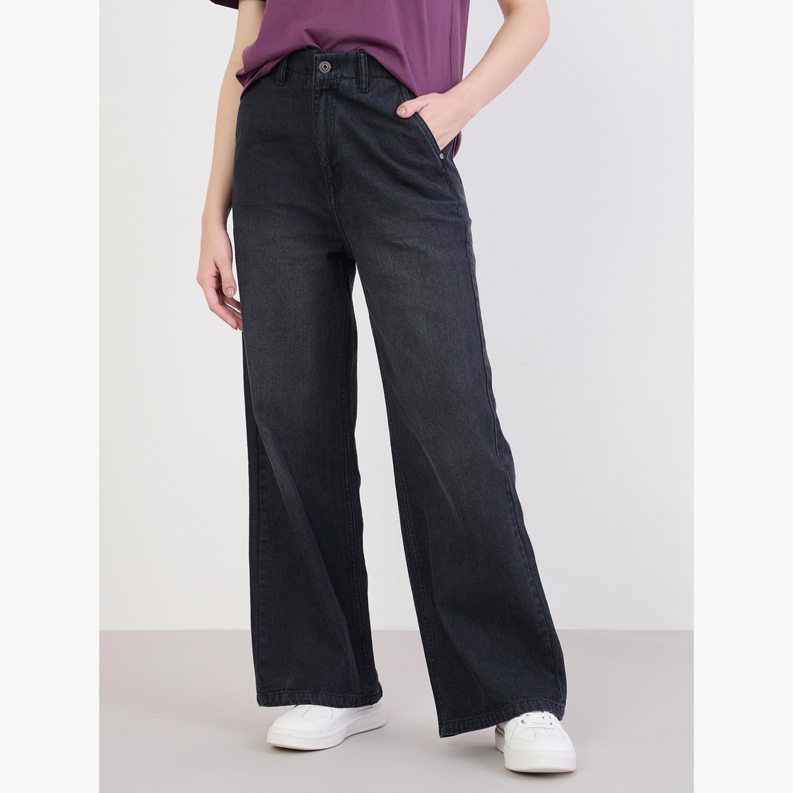 جينز بخصر عالي وأرجل واسعة-women-clothing-bottoms-jeans-image-1