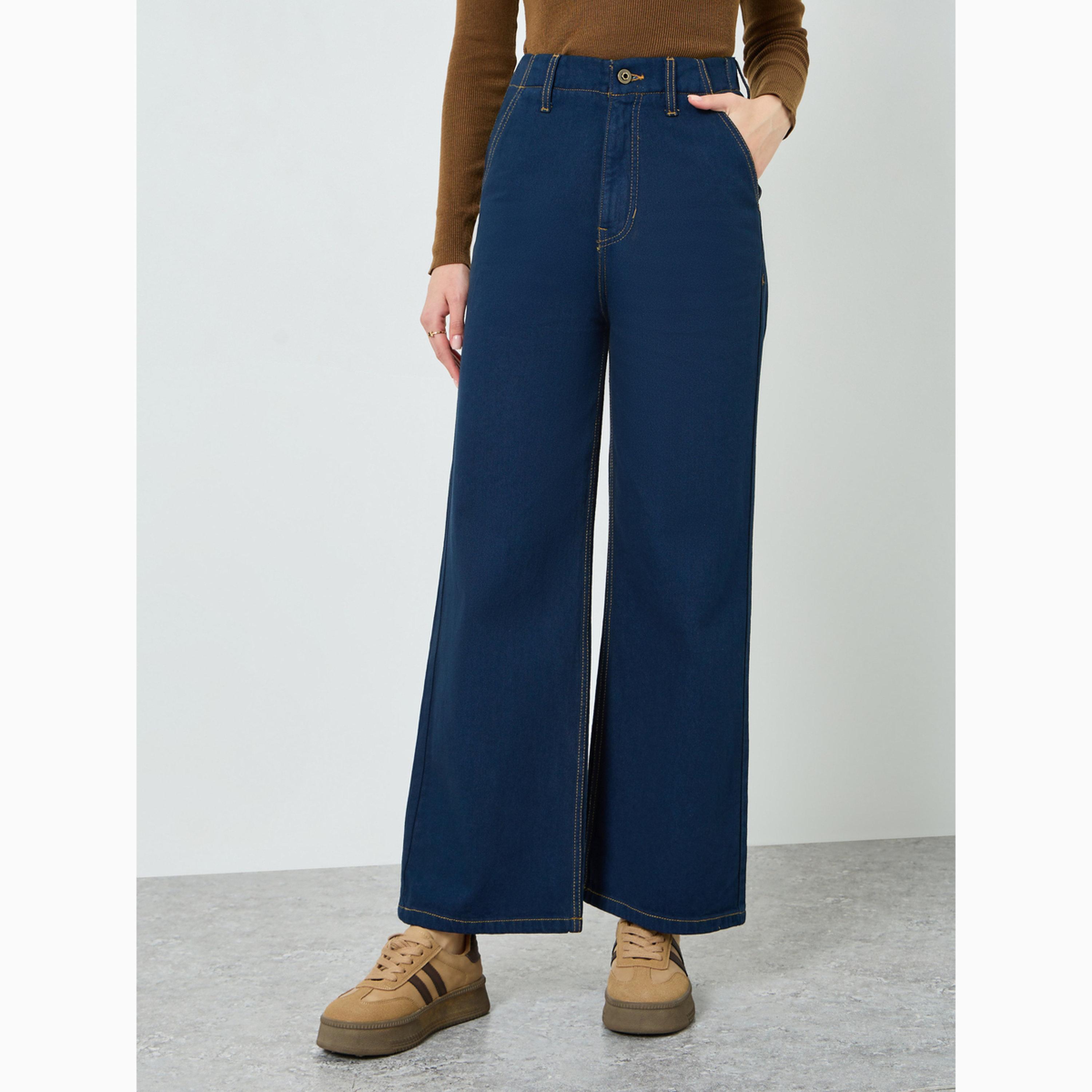 بنطال جينز بخصر مرتفع وأرجل واسعة للنساء-women-clothing-bottoms-jeans-image-1