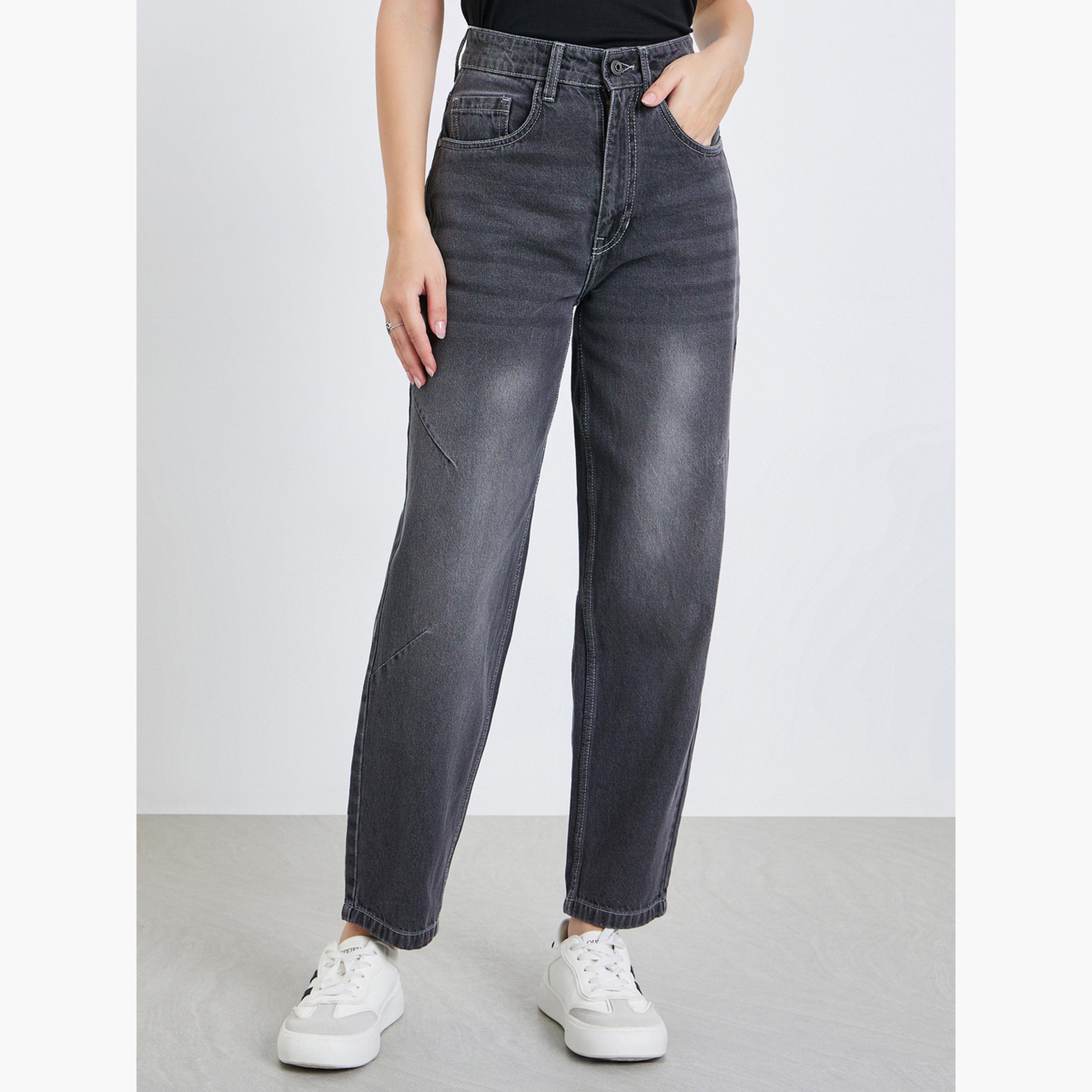 Styli Women Charcoal High Rise Baggy Jeans-women-clothing-bottoms-jeans-image-1