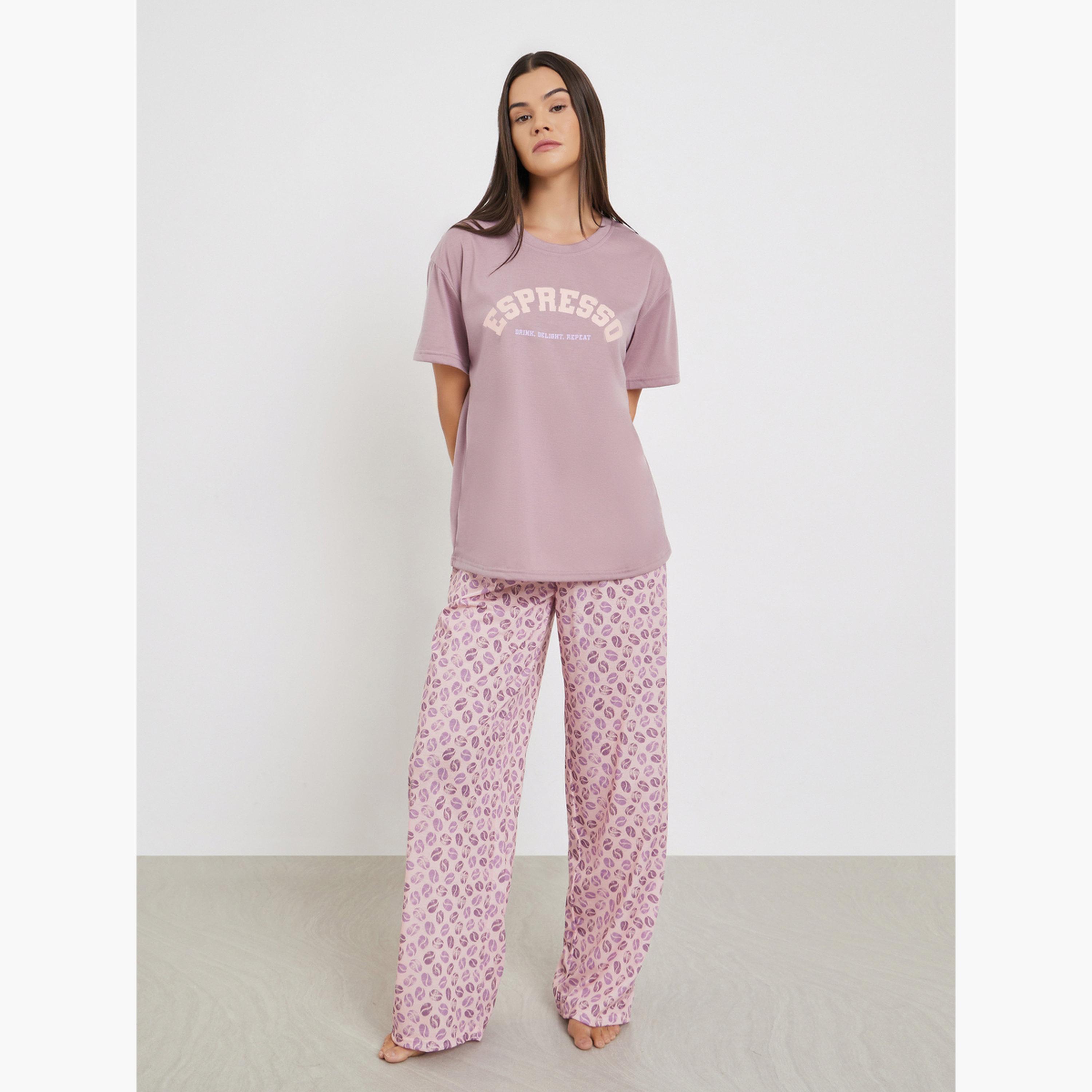 ستايلي - بيجاما بطبعة شعار الإسبريسو-women-clothing-nightwear-pyjamas-longsets-image-1