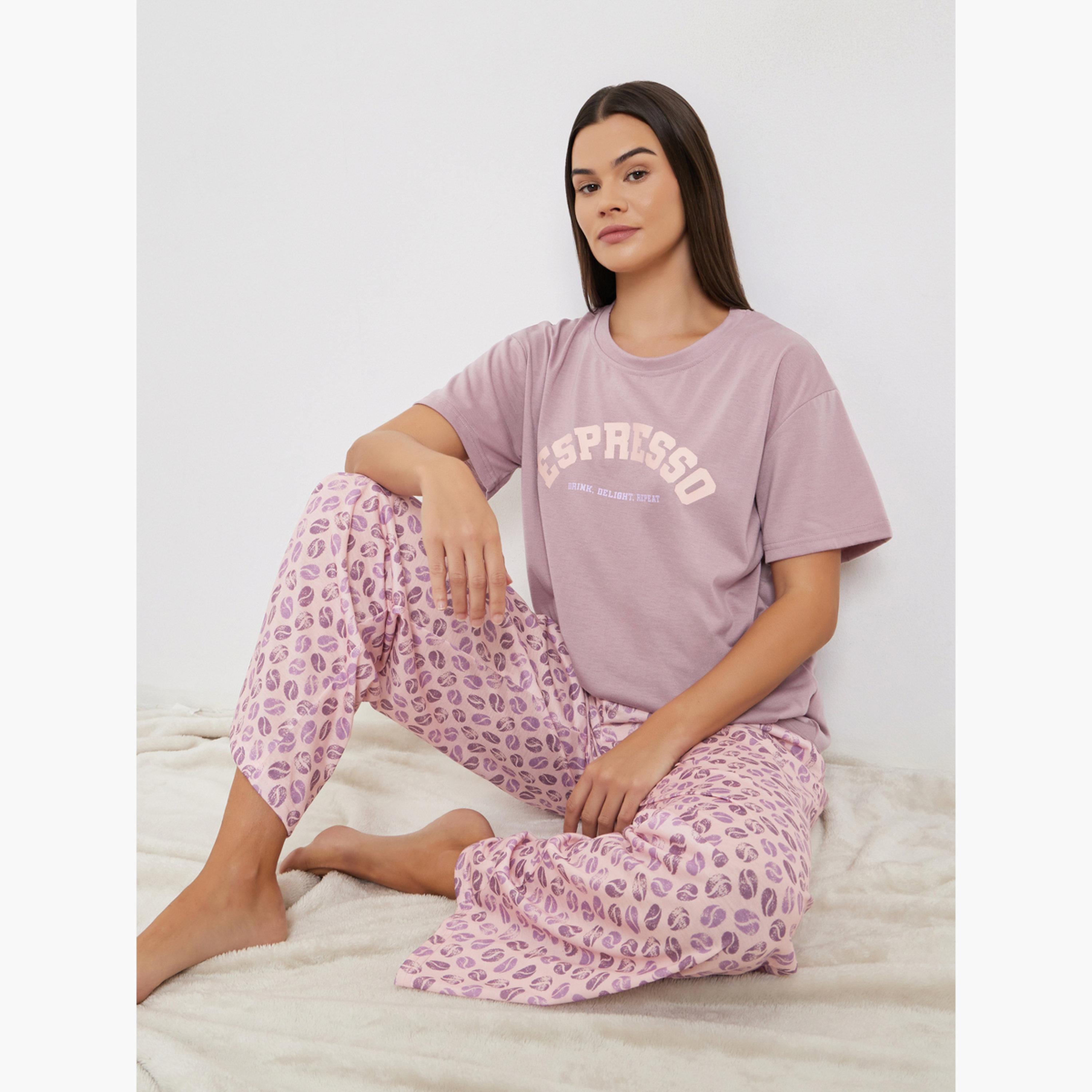 ستايلي - بيجاما بطبعة شعار الإسبريسو-women-clothing-nightwear-pyjamas-longsets-image-2