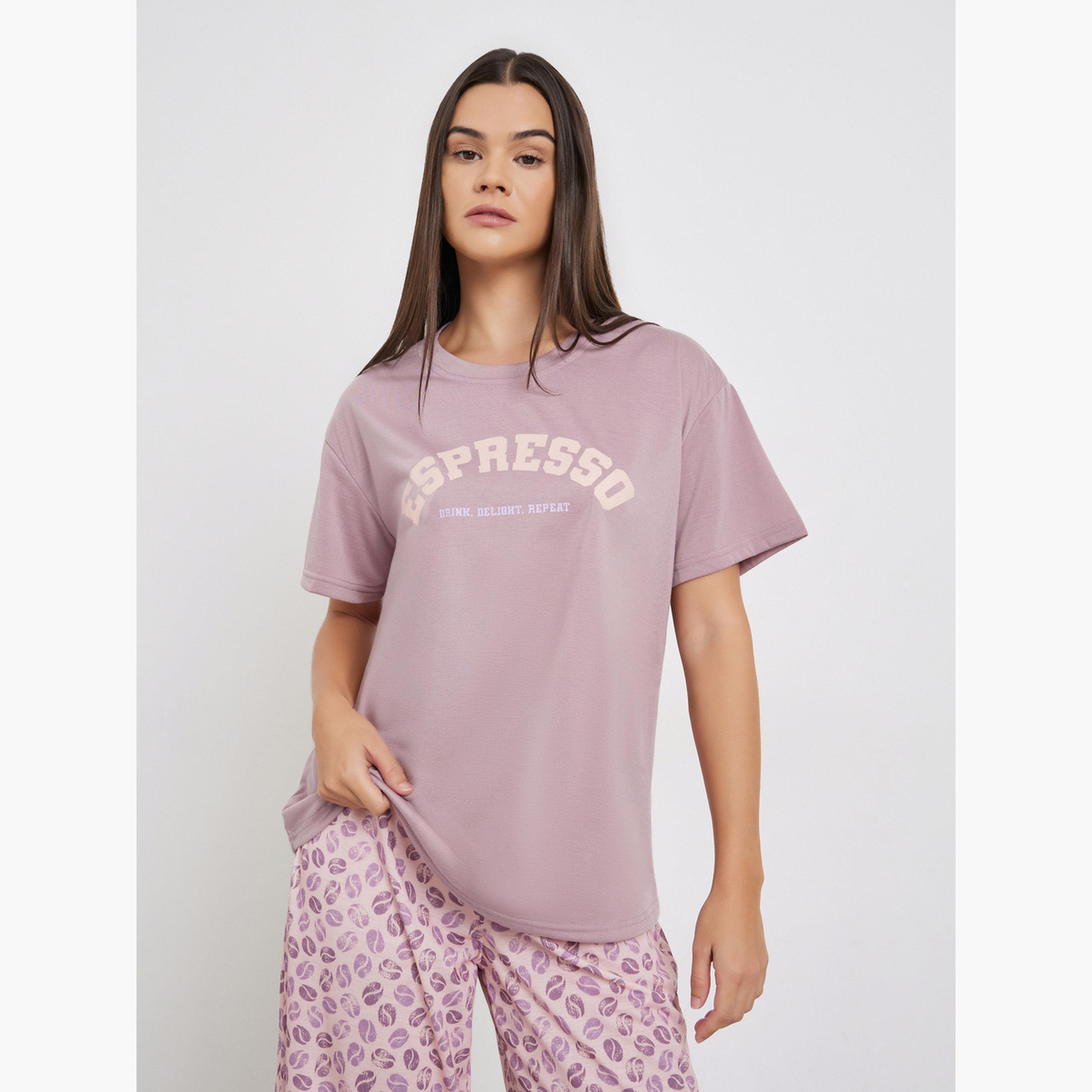 ستايلي - بيجاما بطبعة شعار الإسبريسو-women-clothing-nightwear-pyjamas-longsets-image-3