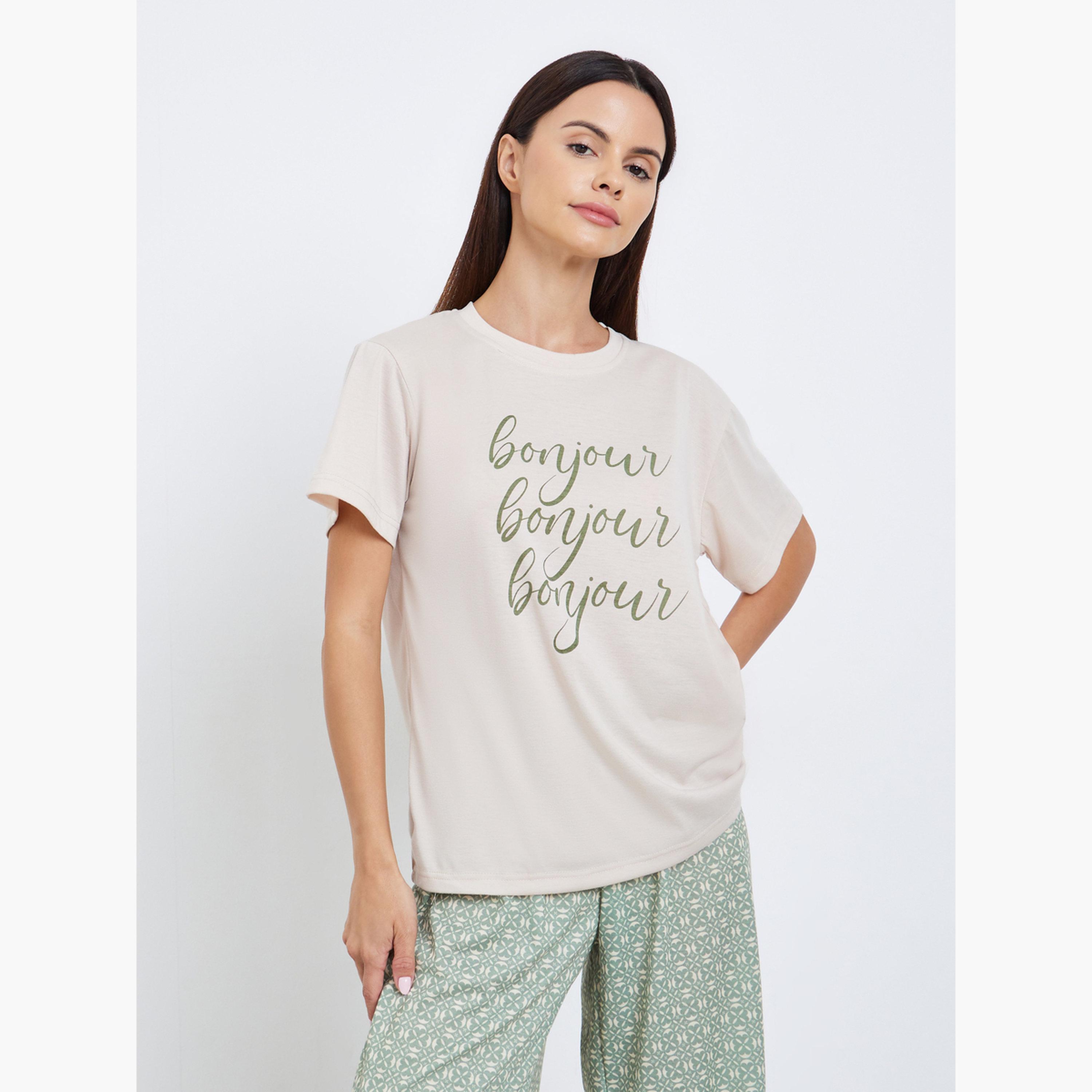 Styli Bonjour Drop Shoulder T-Shirt and Pyjama Set-women-clothing-nightwear-pyjamas-longsets-image-2