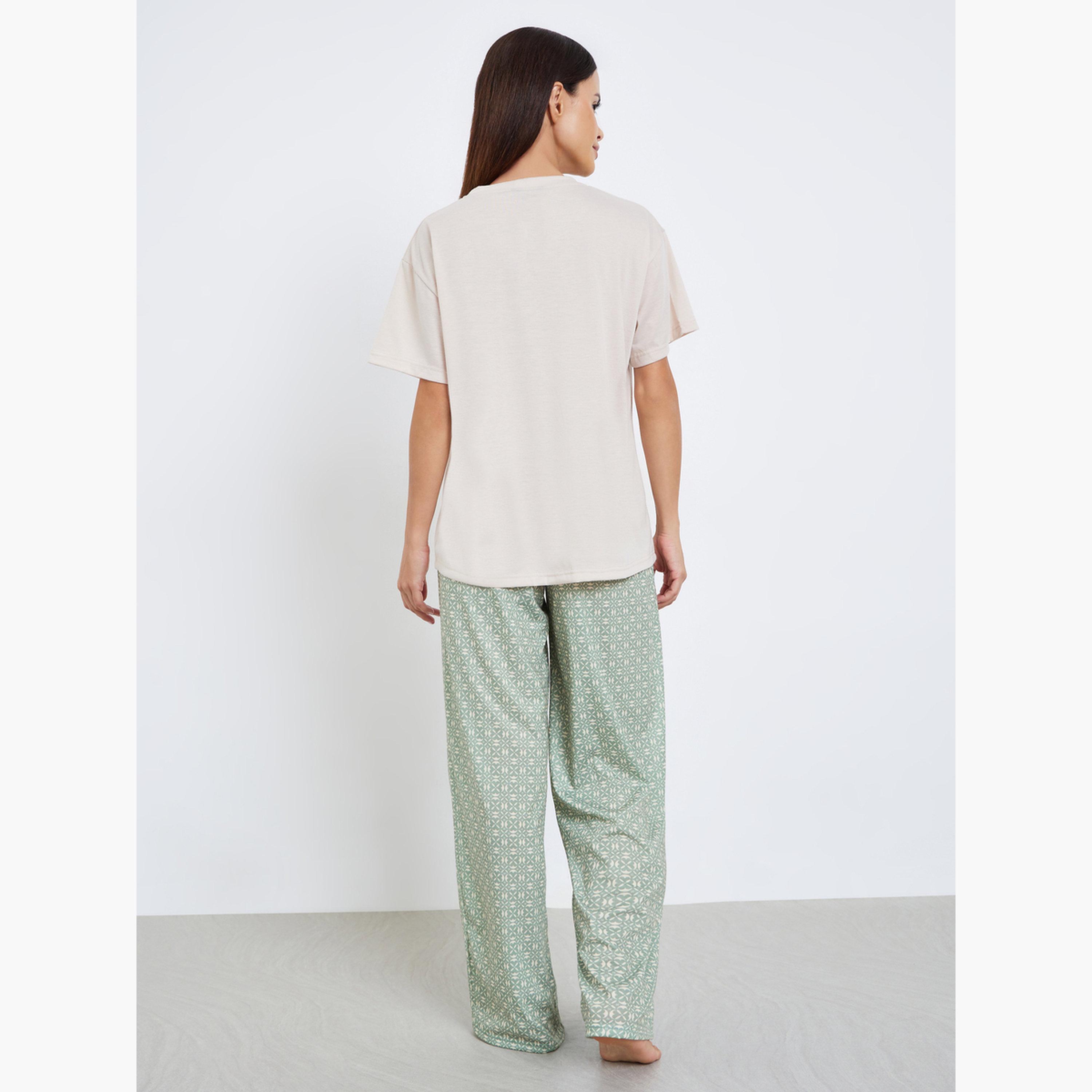 Styli Bonjour Drop Shoulder T-Shirt and Pyjama Set-women-clothing-nightwear-pyjamas-longsets-image-3