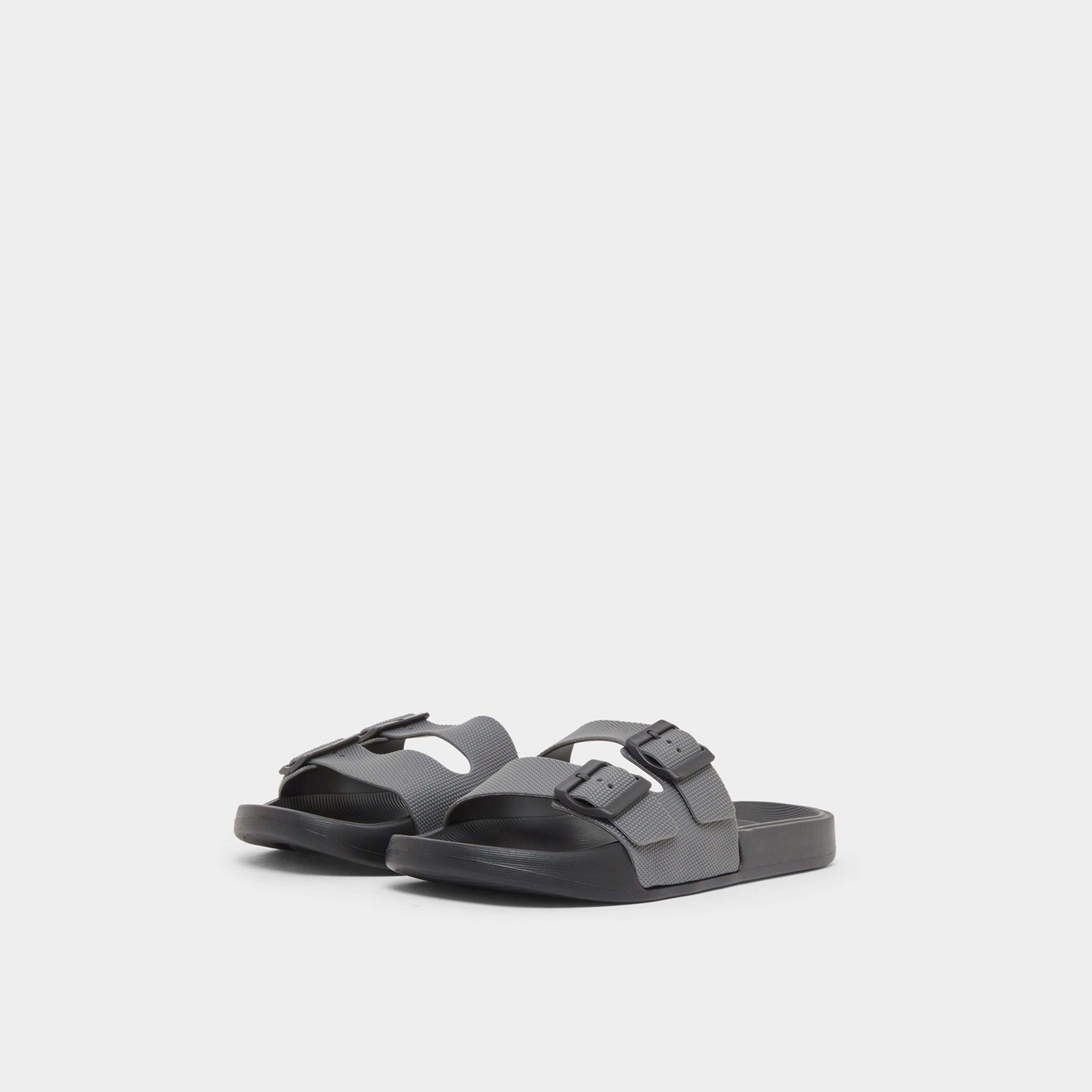Styli Men Grey Buckle Detail Slides-men-shoes-flipflopsandslides-image-1