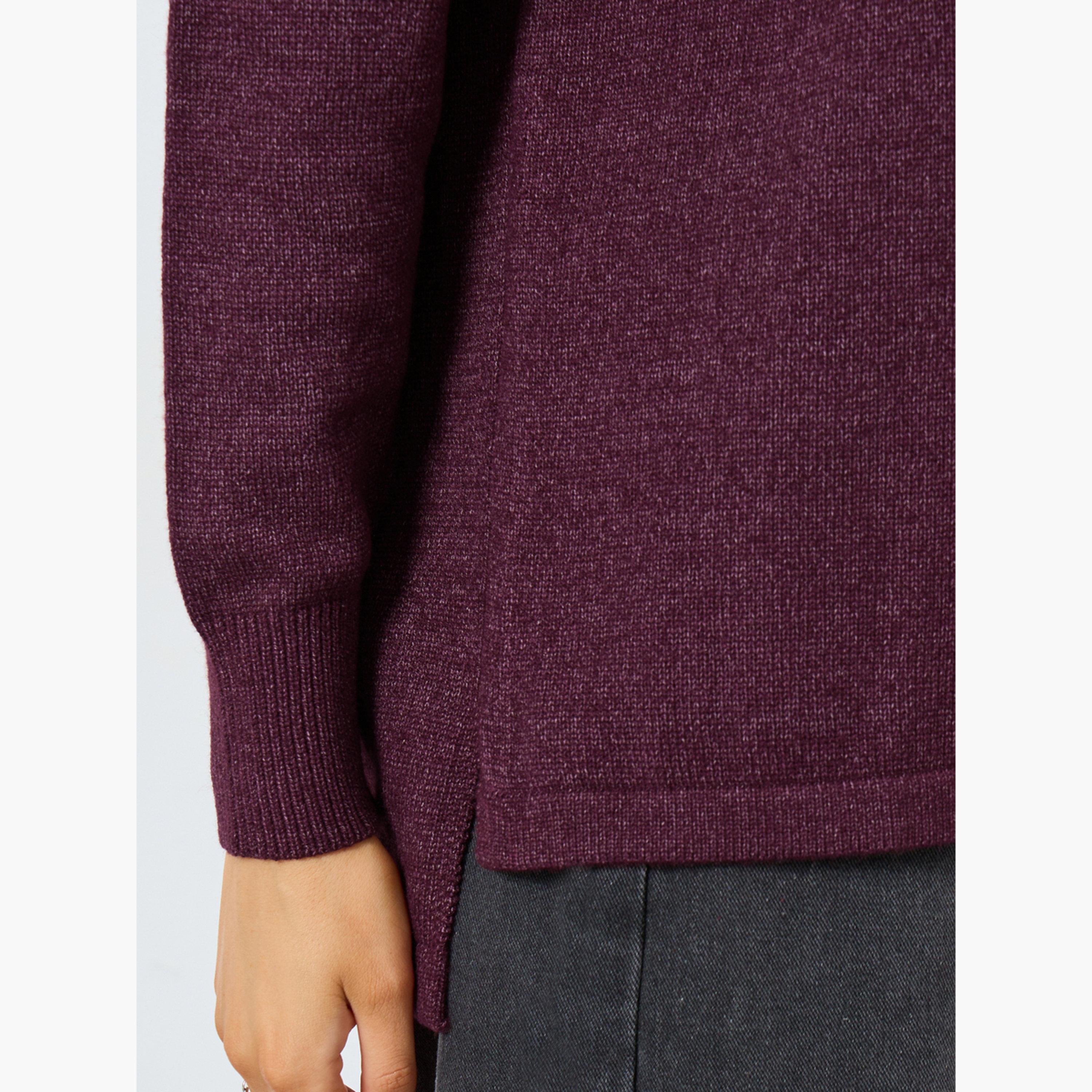 Styli Burgundy Turtle Neck Relaxed Fit Knit Top-women-clothing-tshirts-image-4
