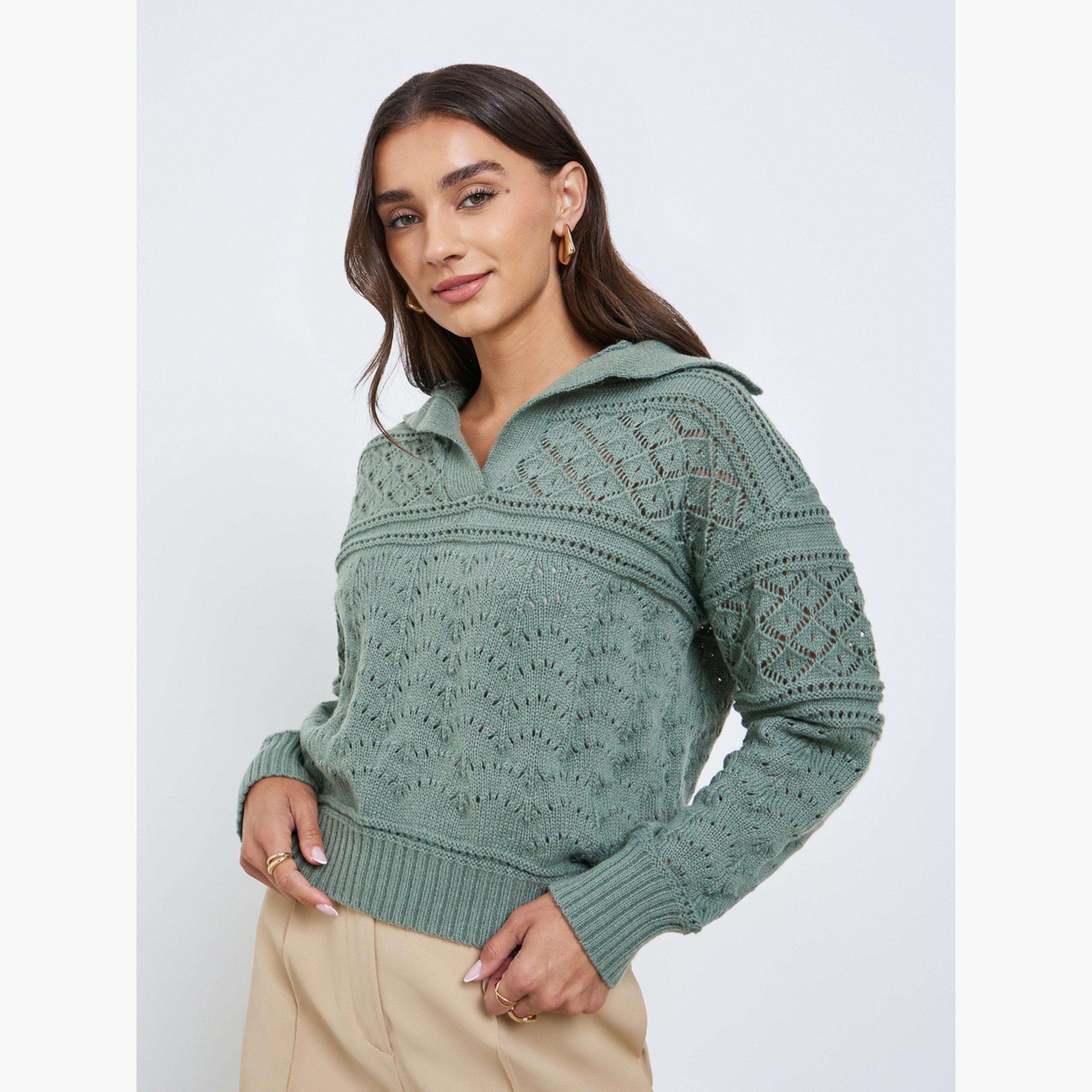 Styli Green Knit Long Sleeve Top-women-clothing-shirtsandblouses-blouses-image-1