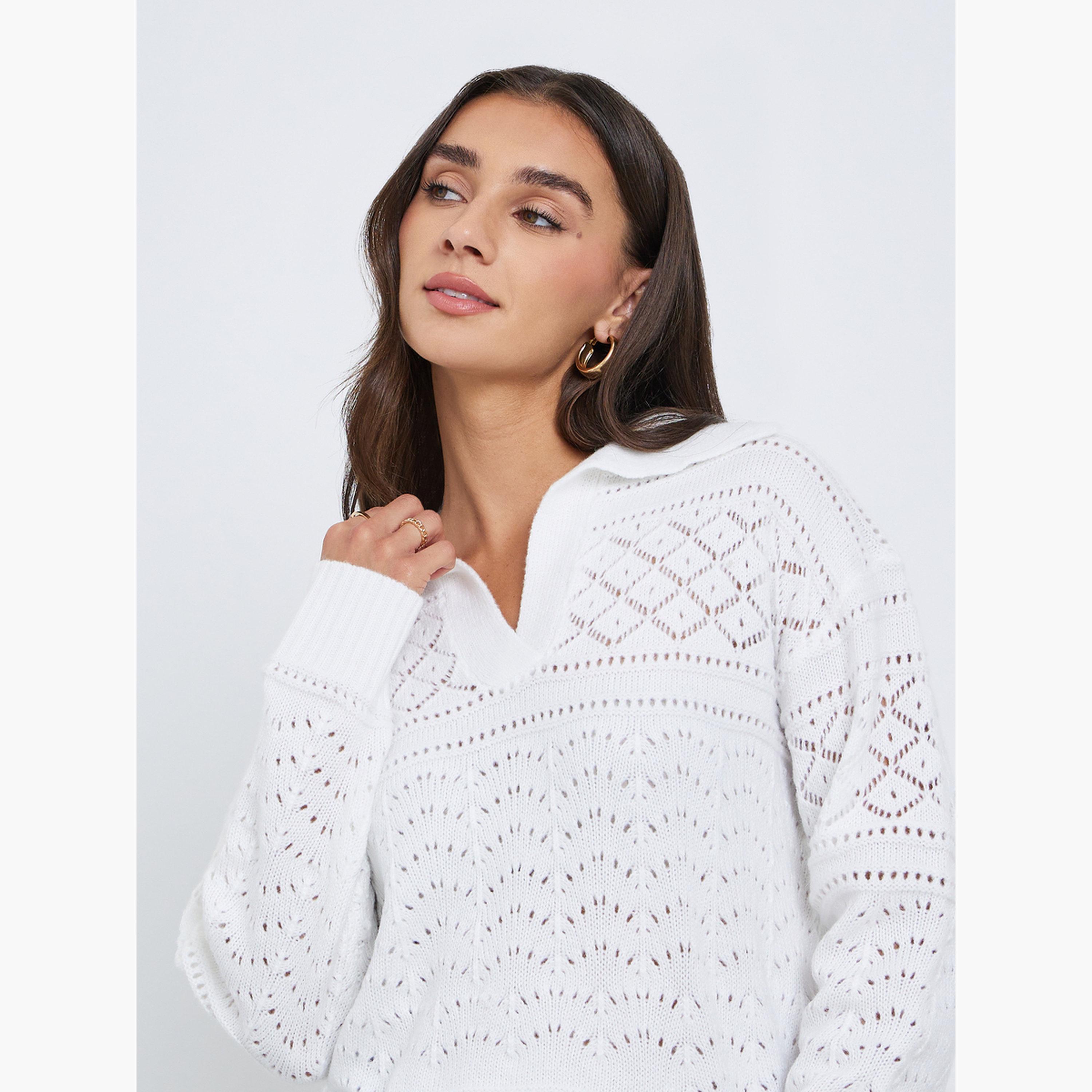 Styli White Knit Long Sleeve Top-women-clothing-shirtsandblouses-blouses-image-3