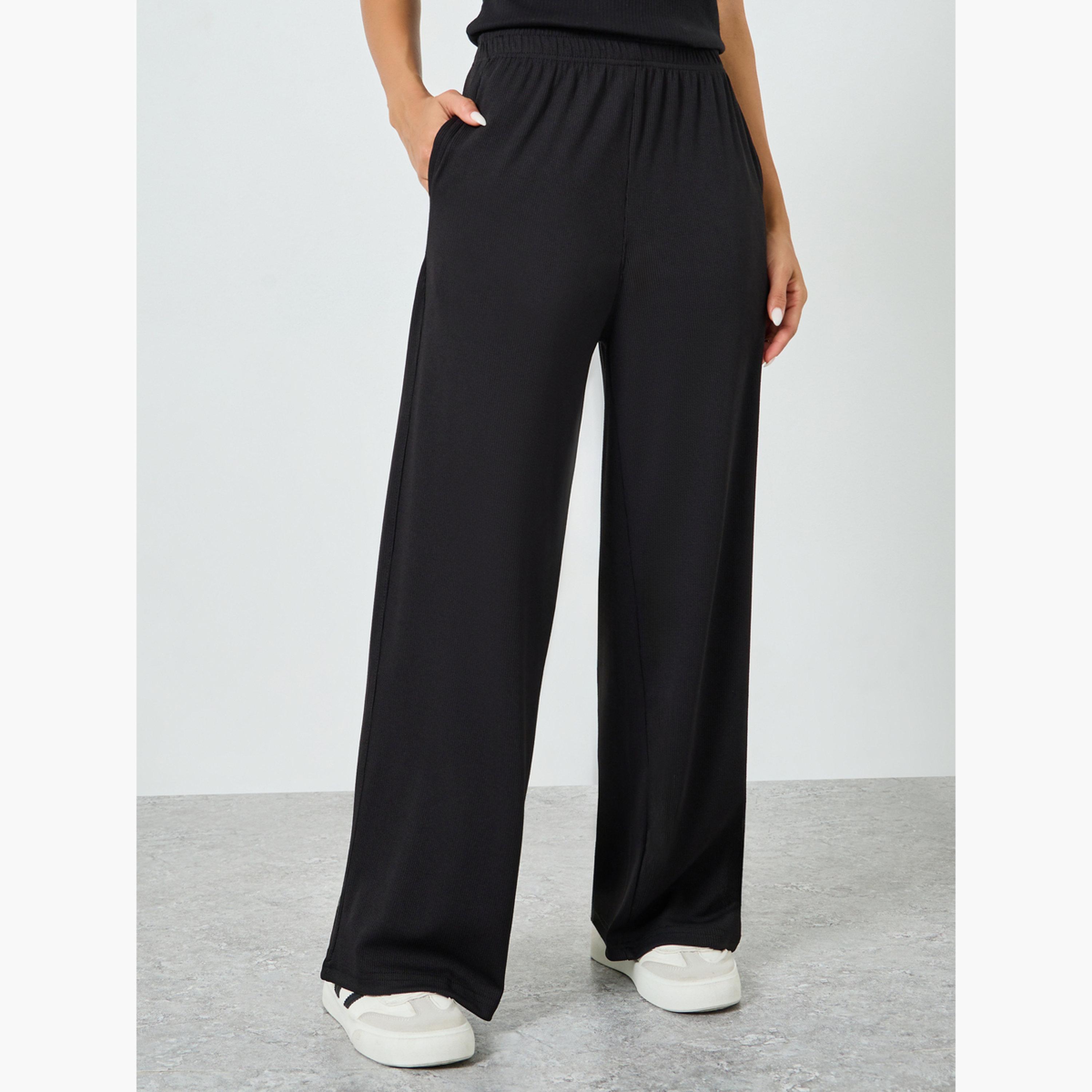 Styli Black Relaxed Fit Elastic Waist Joggers-women-clothing-bottoms-joggers-image-1