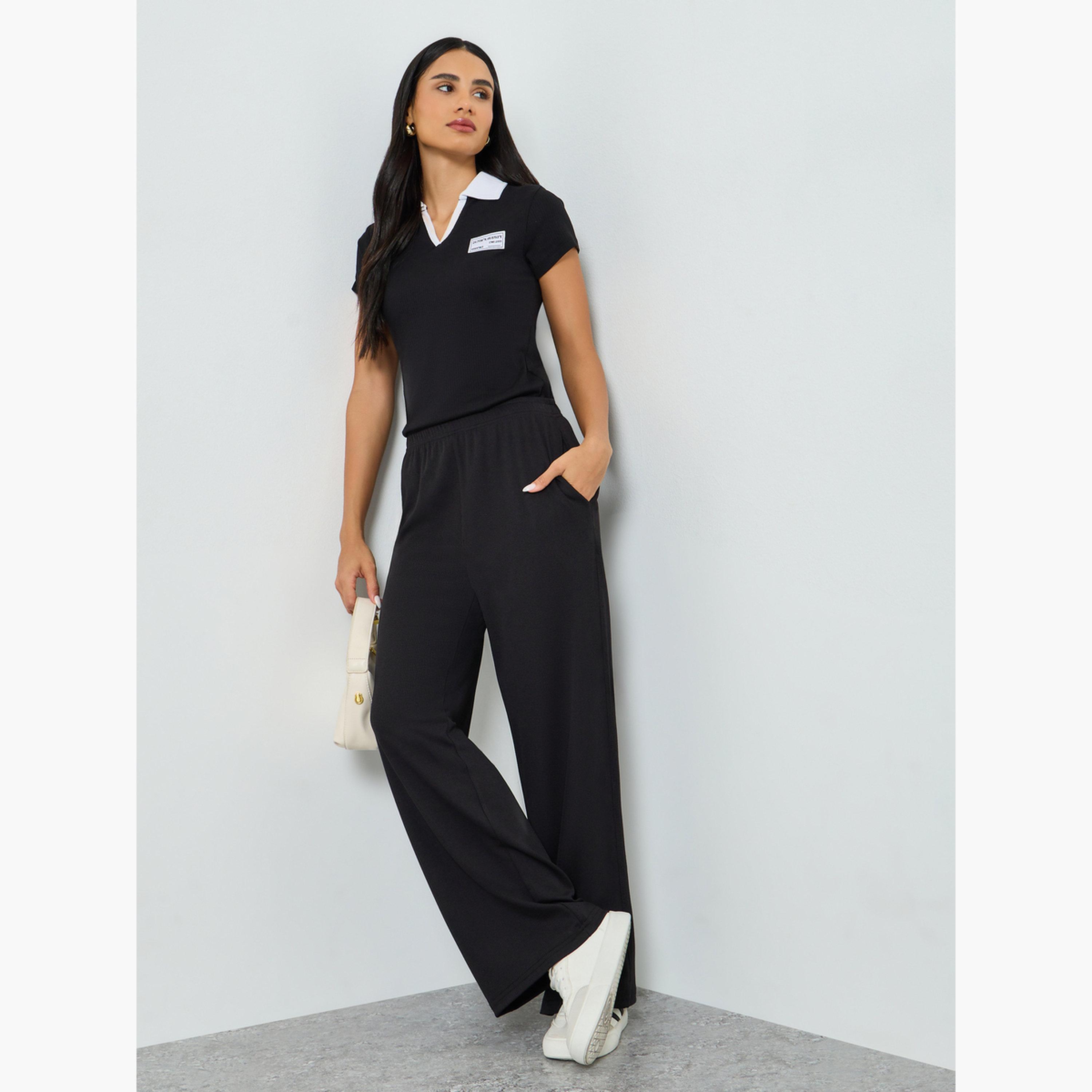 Styli Black Relaxed Fit Elastic Waist Joggers-women-clothing-bottoms-joggers-image-2