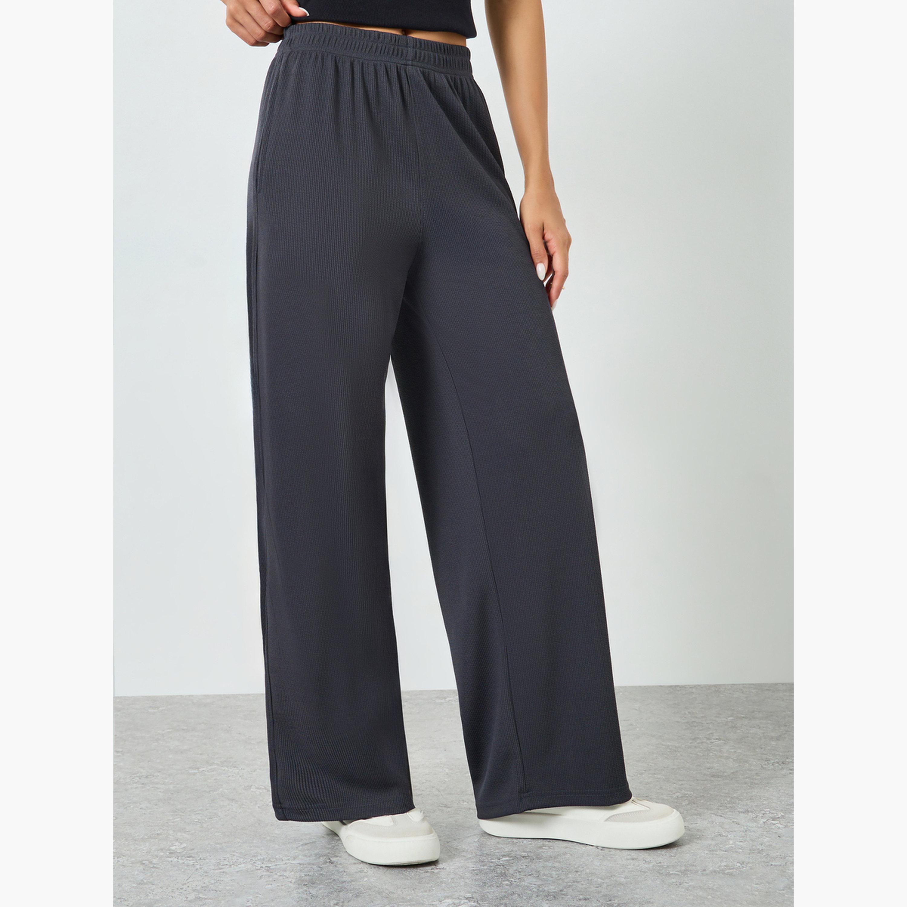 Styli Charcoal Wide Leg Joggers with Drawstring-women-clothing-bottoms-joggers-image-1