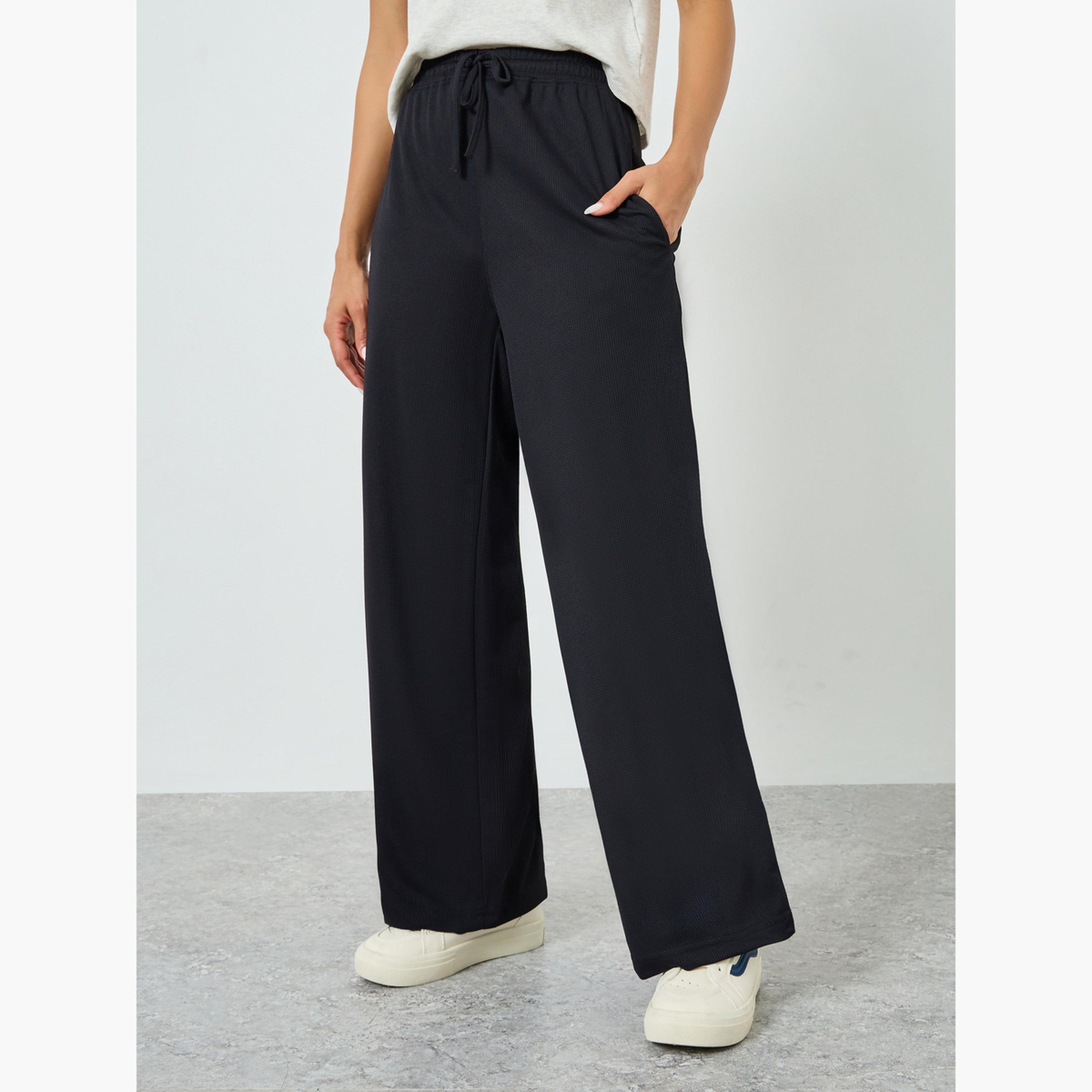 Styli Black Wide Leg Joggers with Drawstring-women-clothing-bottoms-joggers-image-1