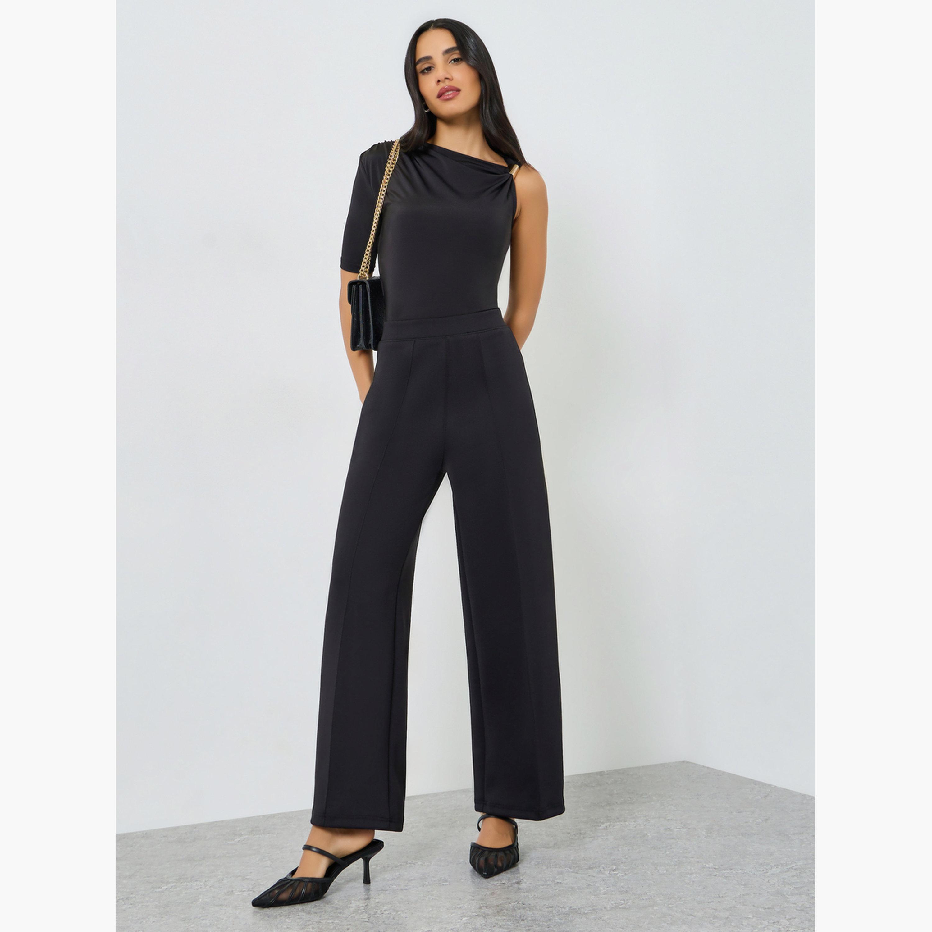 Styli Women Black Wide Leg Scuba Pants-women-clothing-bottoms-trousers-image-2