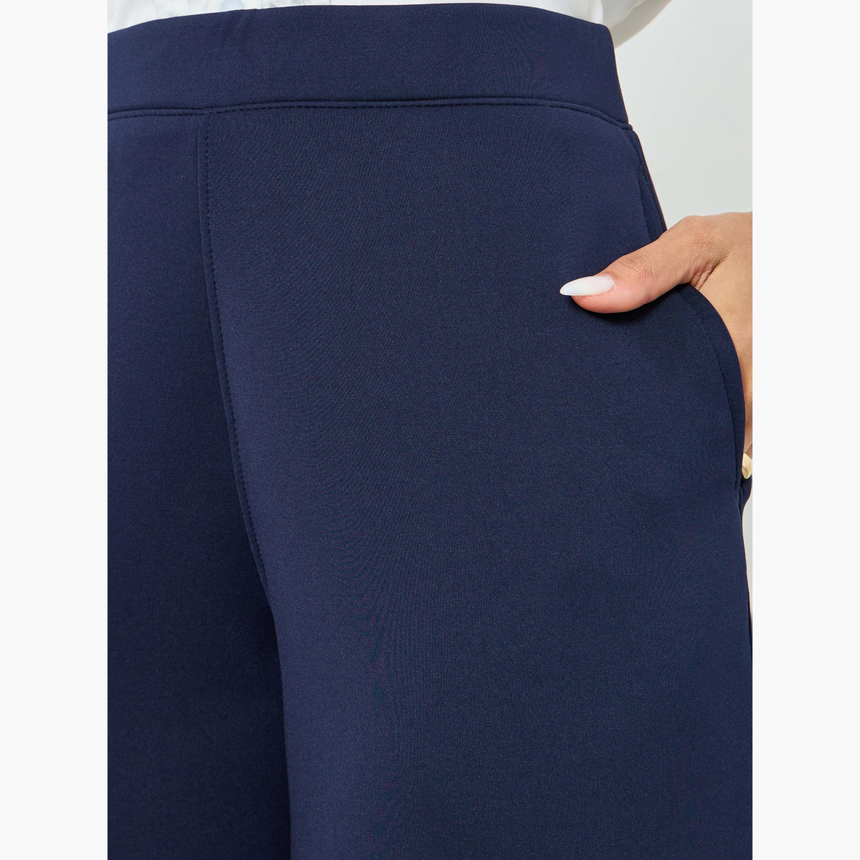 Styli Navy Blue Straight Fit Scuba Pants-women-clothing-bottoms-trousers-image-4