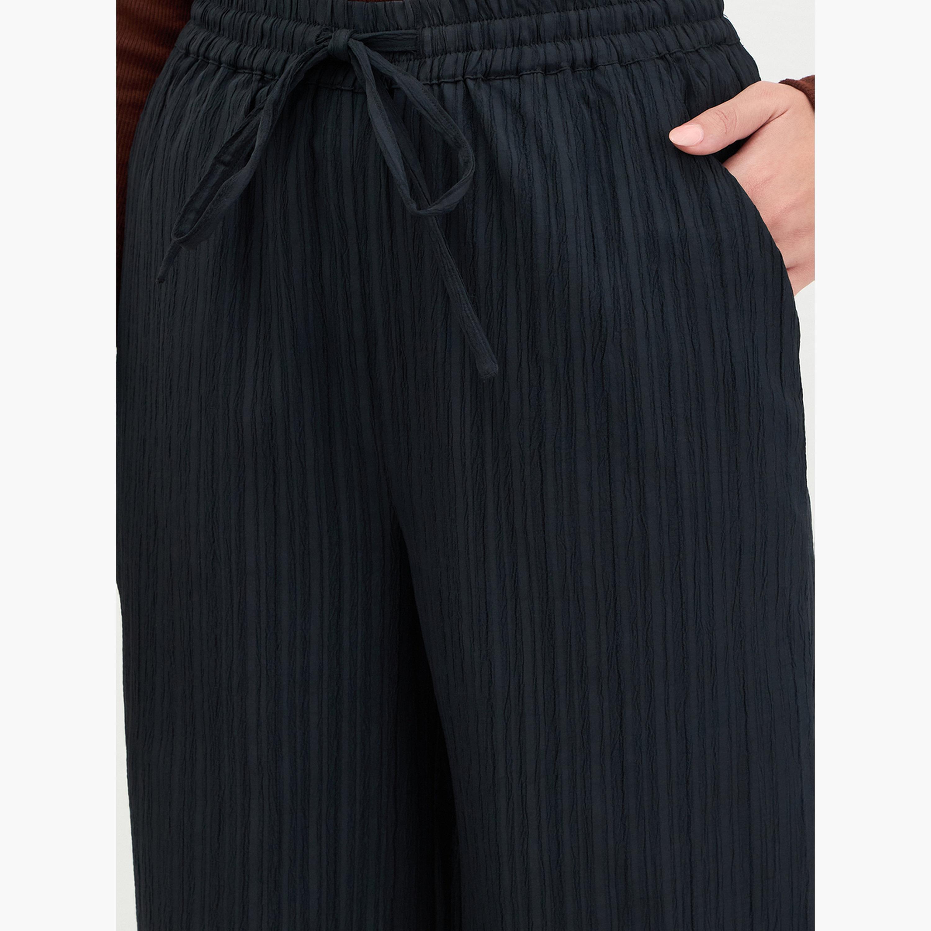 Styli Women Black Pinstripe Wide Leg Trousers-women-clothing-bottoms-trousers-image-3
