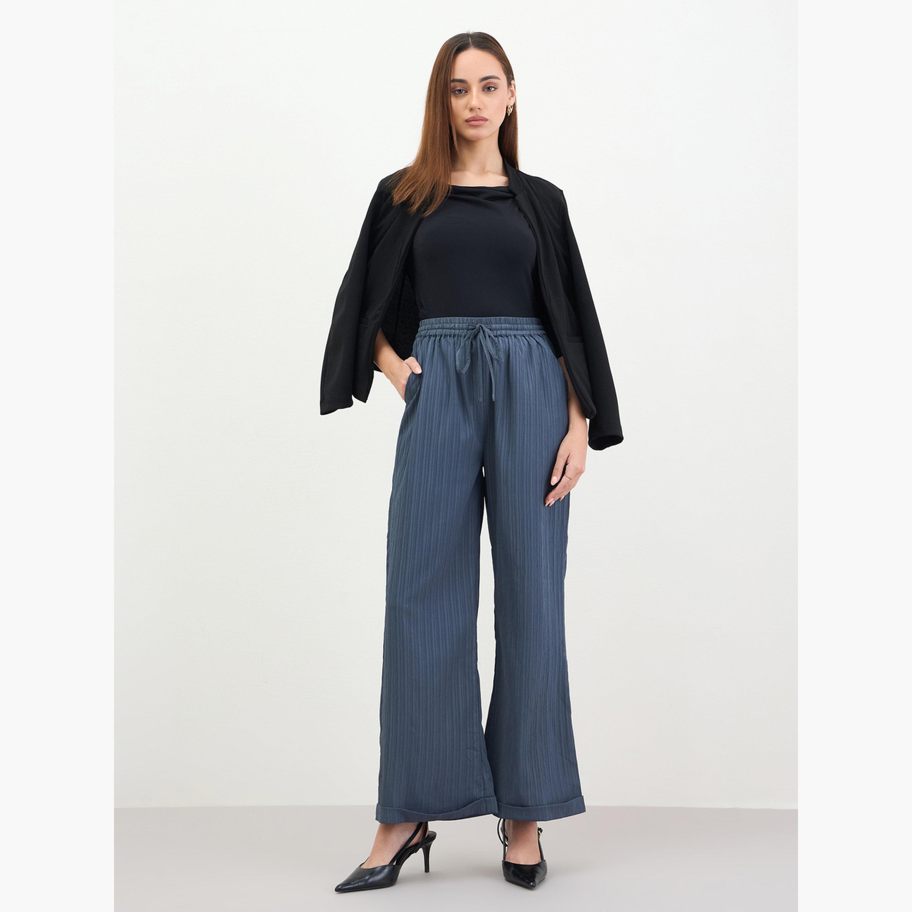 بنطال بارز الملمس بأرجل واسعة-women-clothing-bottoms-trousers-image-2