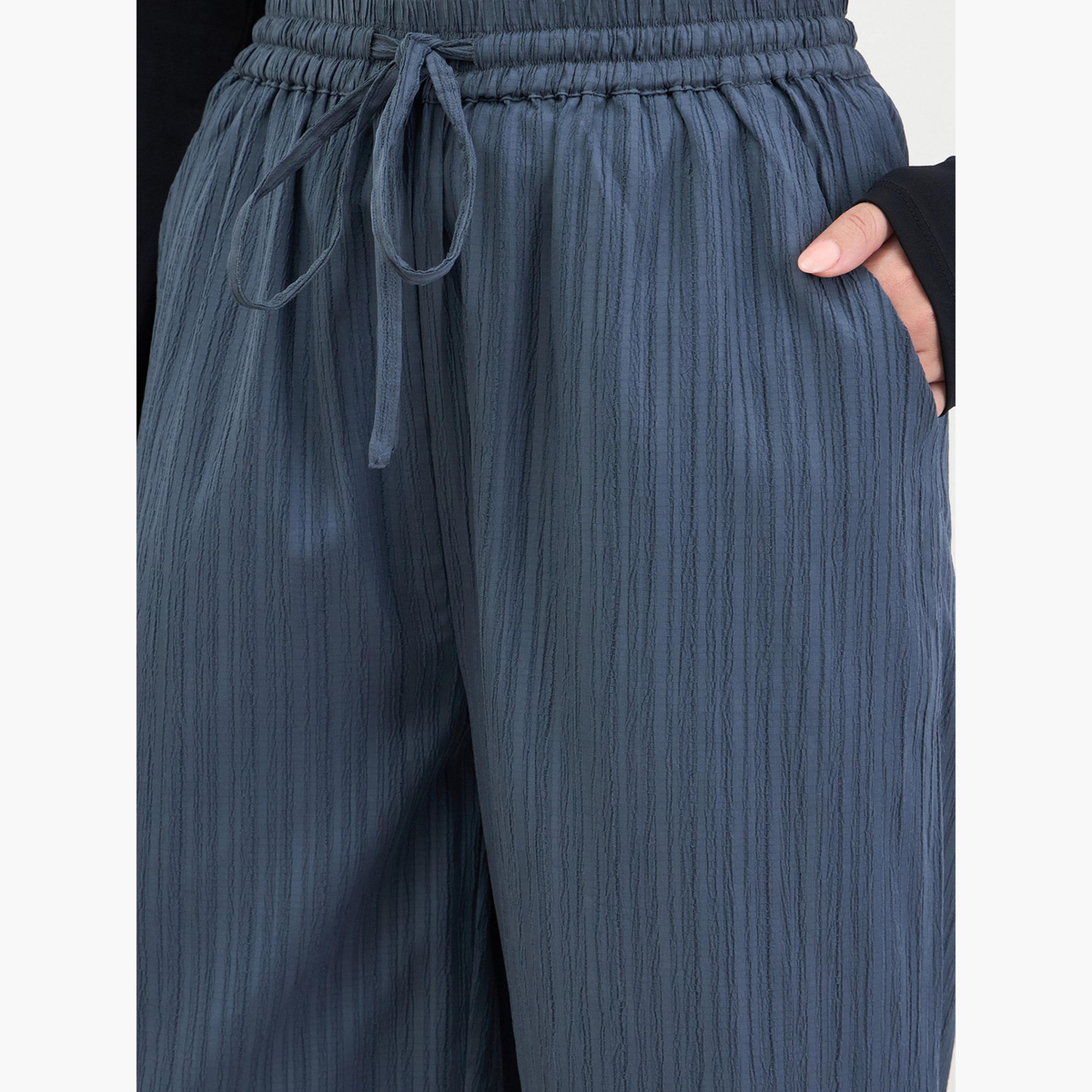 Styli Women Grey Textured Wide Leg Trousers-women-clothing-bottoms-trousers-image-3