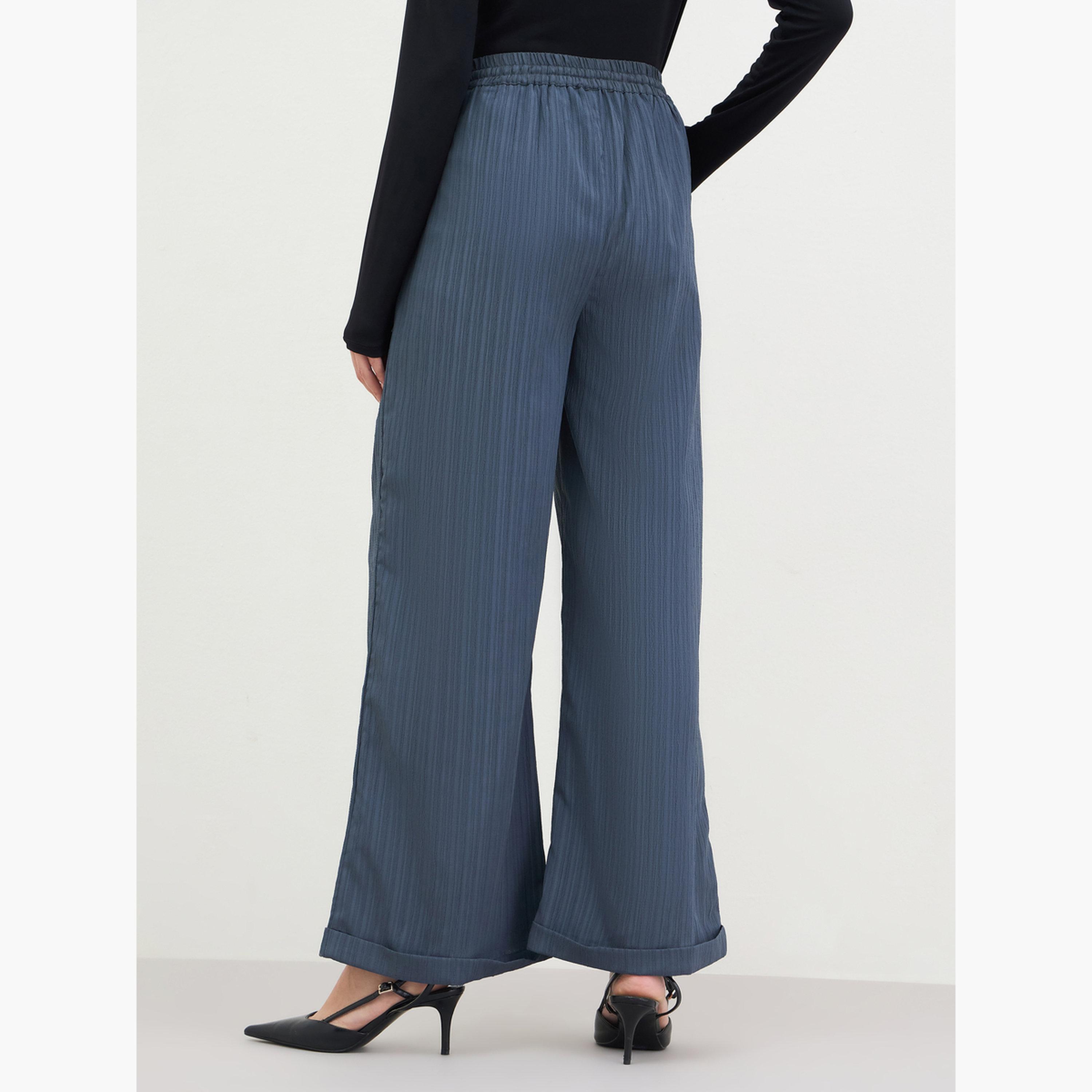 Styli Women Grey Textured Wide Leg Trousers-women-clothing-bottoms-trousers-image-4