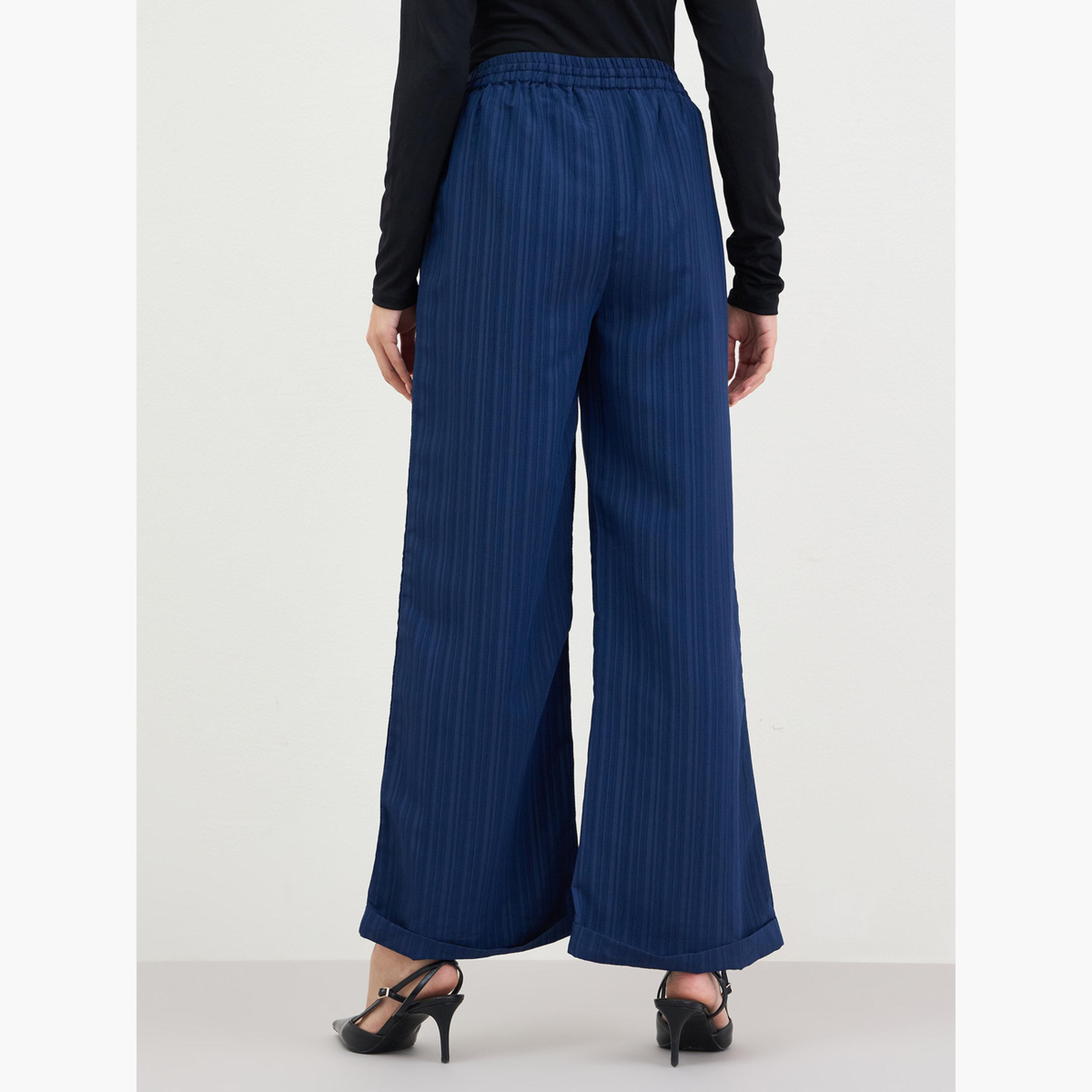 Styli Women Navy Blue Wide Leg Trousers-women-clothing-bottoms-trousers-image-4