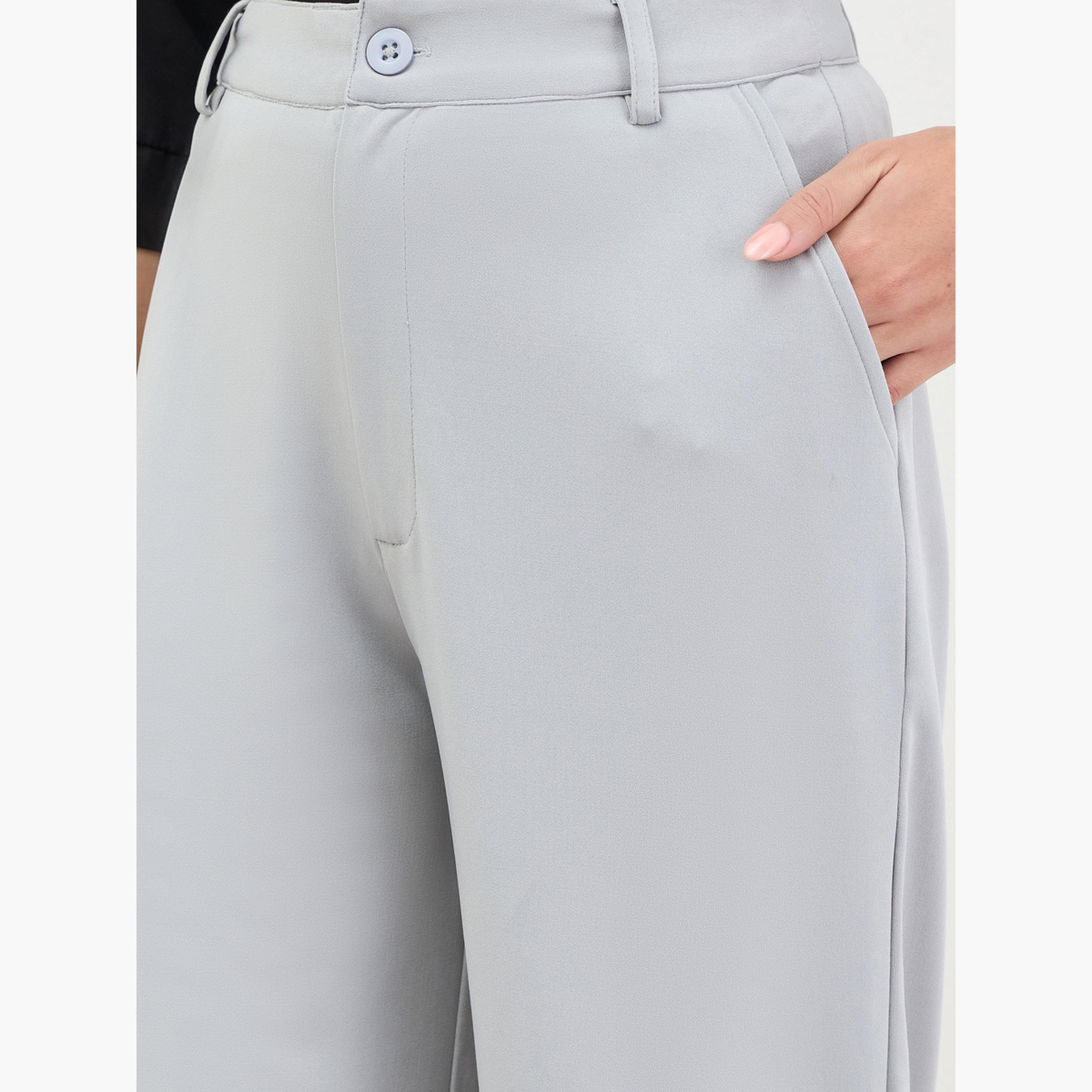 Styli Women Grey Straight Leg Trousers-women-clothing-bottoms-trousers-image-3