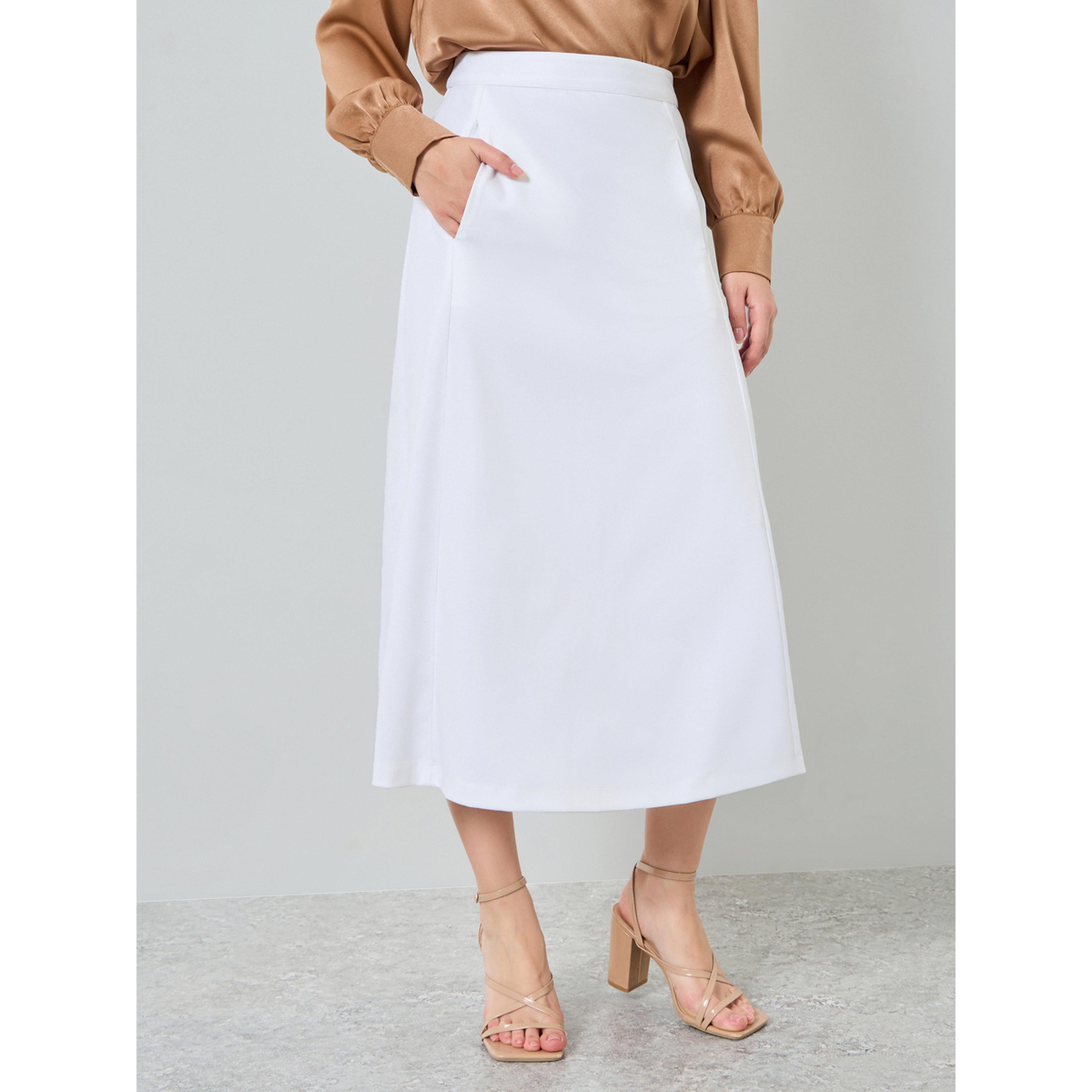 Styli White Formal Midi Skirt with Side Seam Pocket-women-clothing-bottoms-skirts-image-1