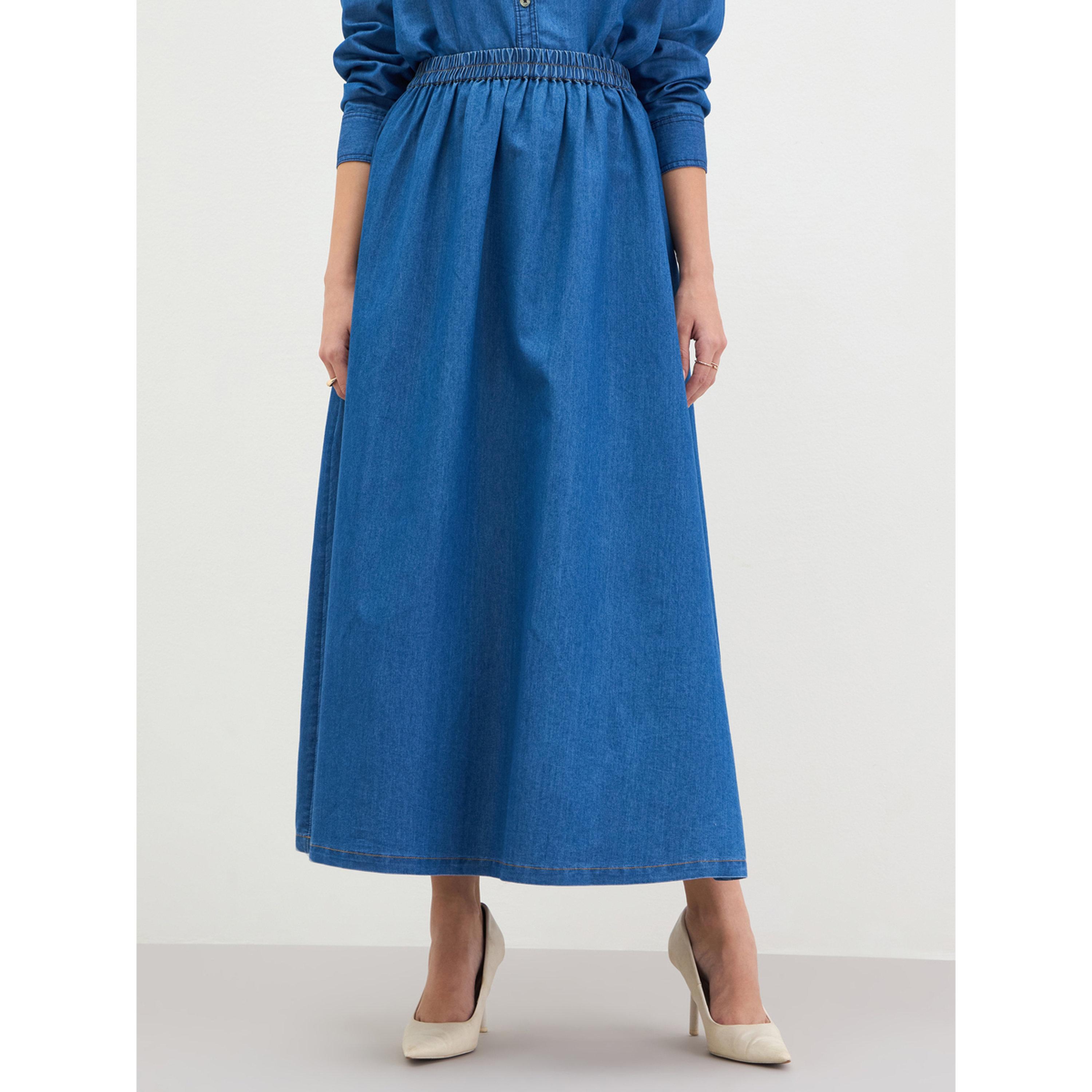 Styli Blue Denim Maxi Skirt with Elastic Waistband-women-clothing-bottoms-jeans-image-1
