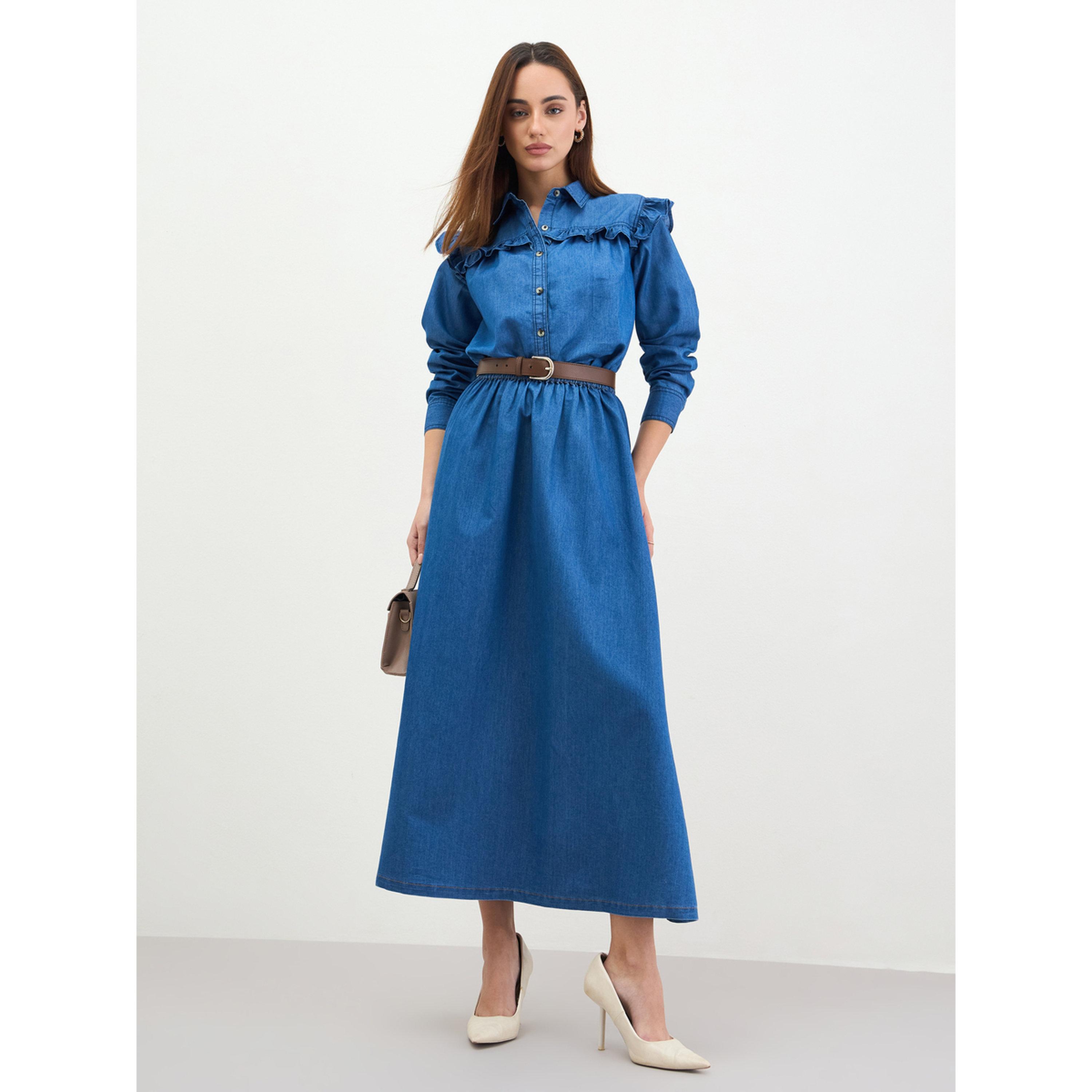 Styli Blue Denim Maxi Skirt with Elastic Waistband-women-clothing-bottoms-jeans-image-2