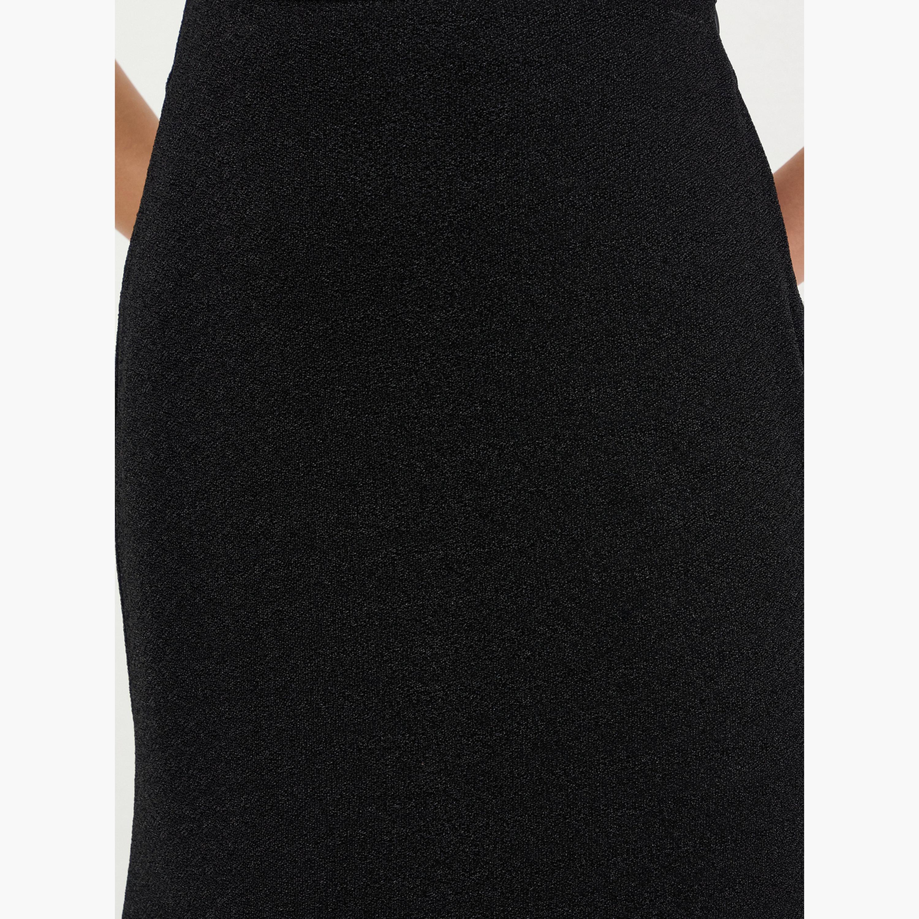 Styli Women Black Textured Maxi Skirt-women-clothing-bottoms-skirts-image-3