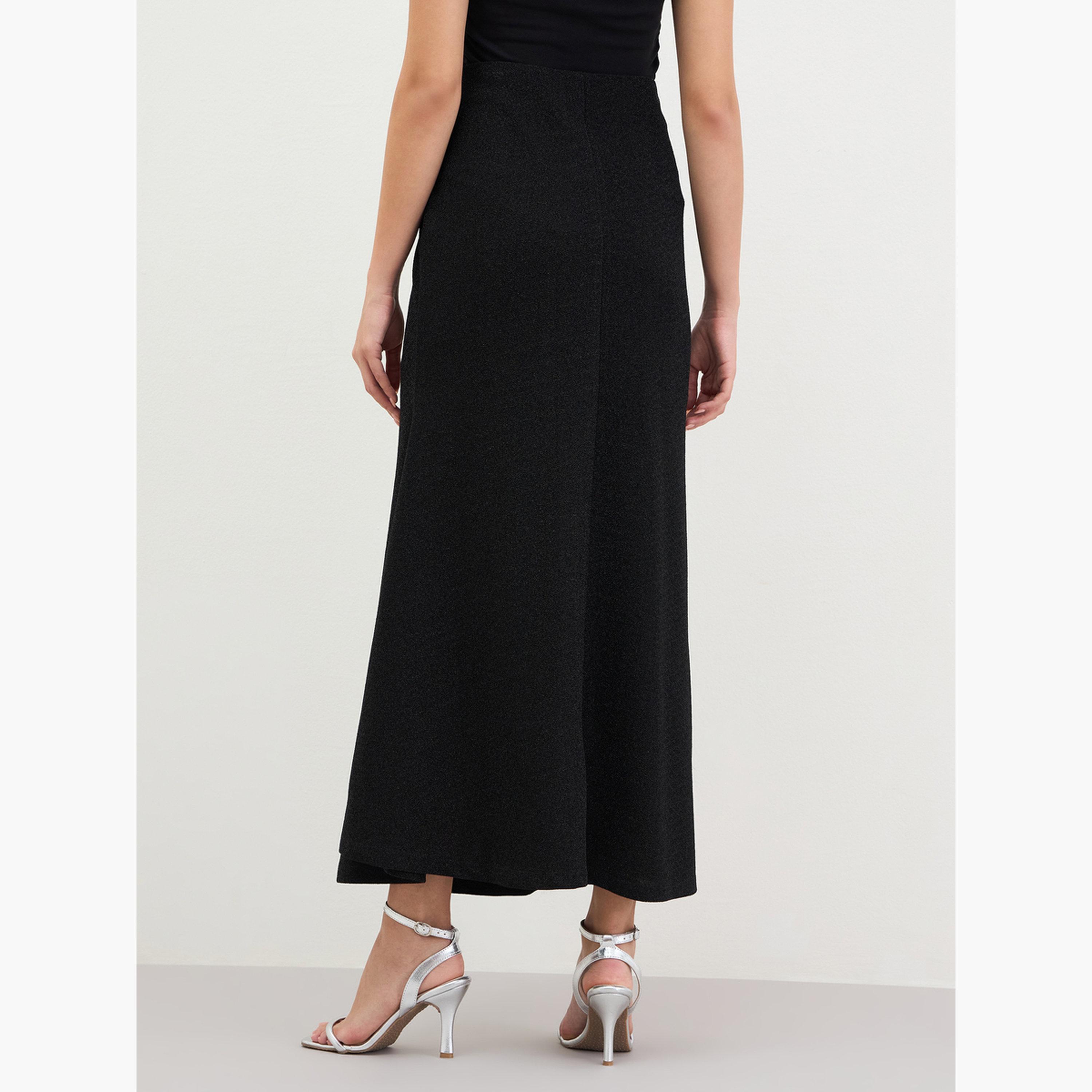 Styli Women Black Textured Maxi Skirt-women-clothing-bottoms-skirts-image-4