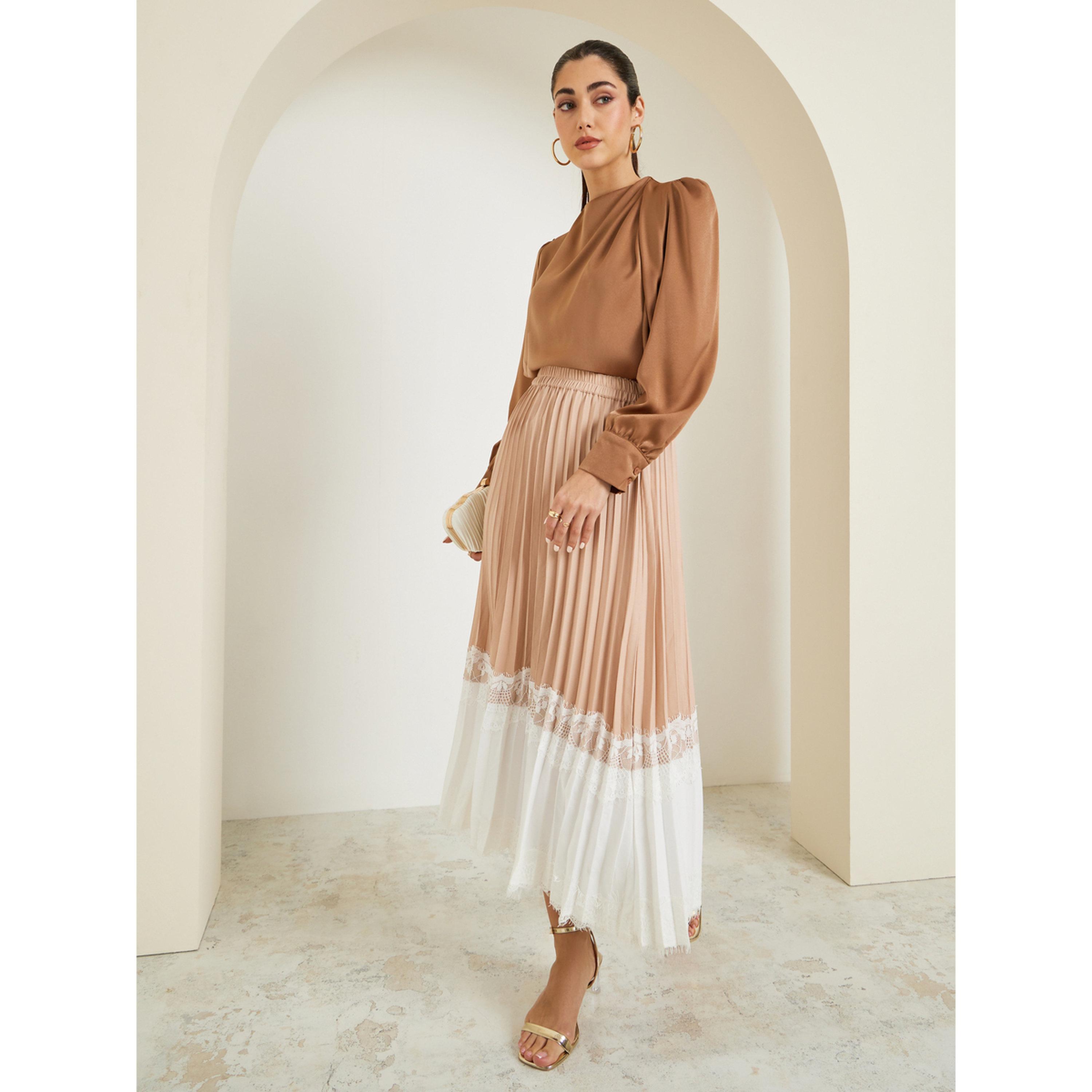 تنورة ميدي بكسرات وحواف دانتيل-women-clothing-bottoms-skirts-image-2