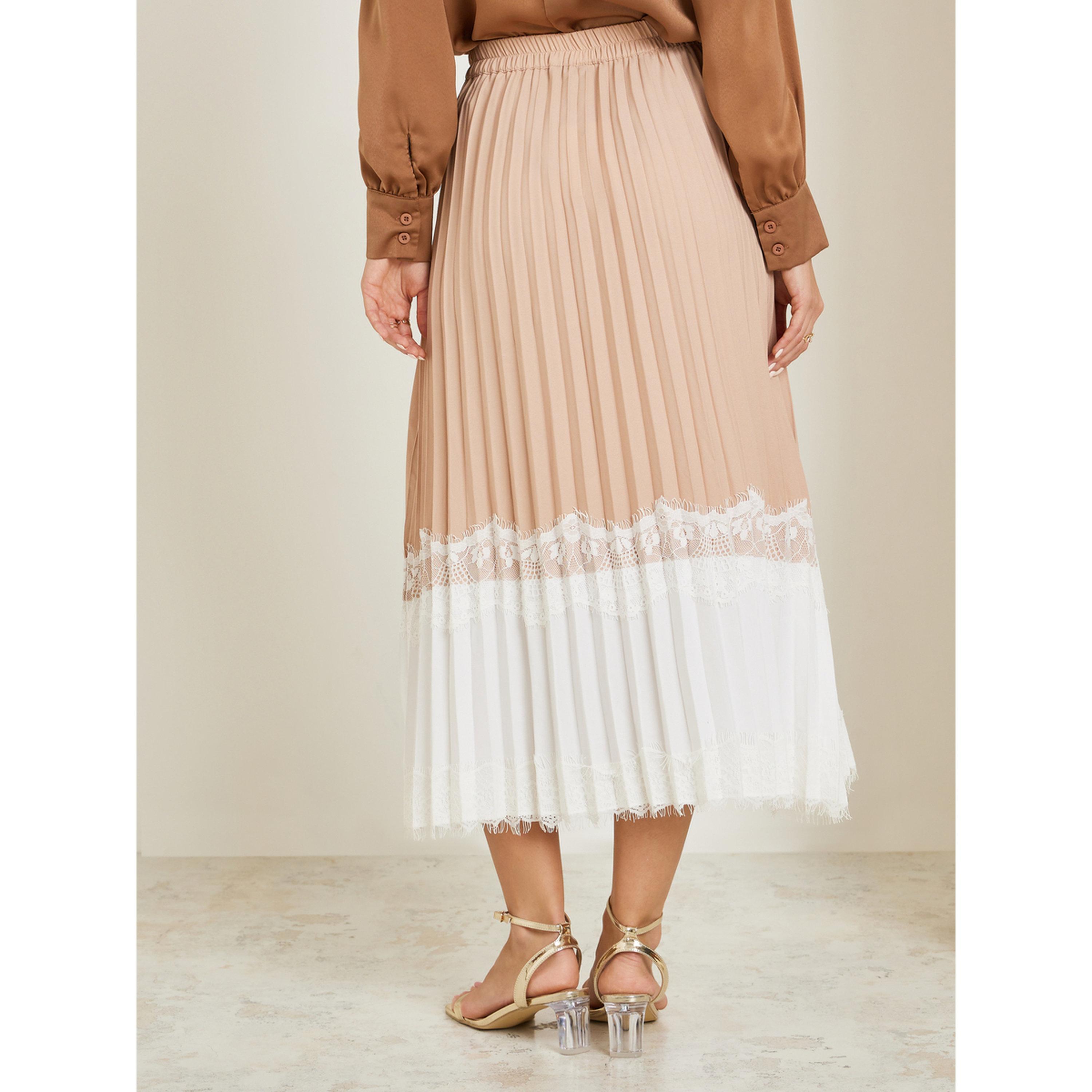 تنورة ميدي بكسرات وحواف دانتيل-women-clothing-bottoms-skirts-image-4