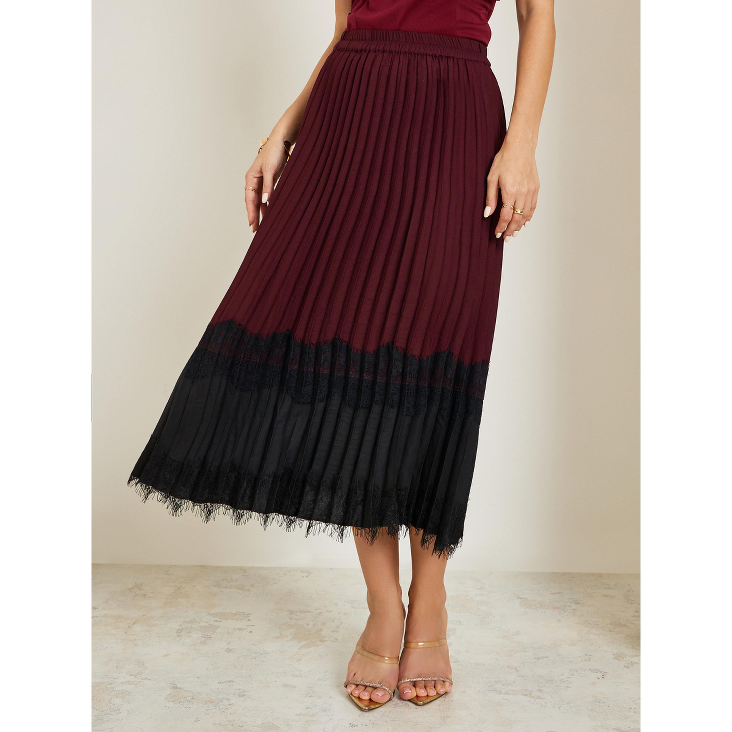 تنورة ميدي بكسرات وحواف دانتيل-women-clothing-bottoms-skirts-image-1