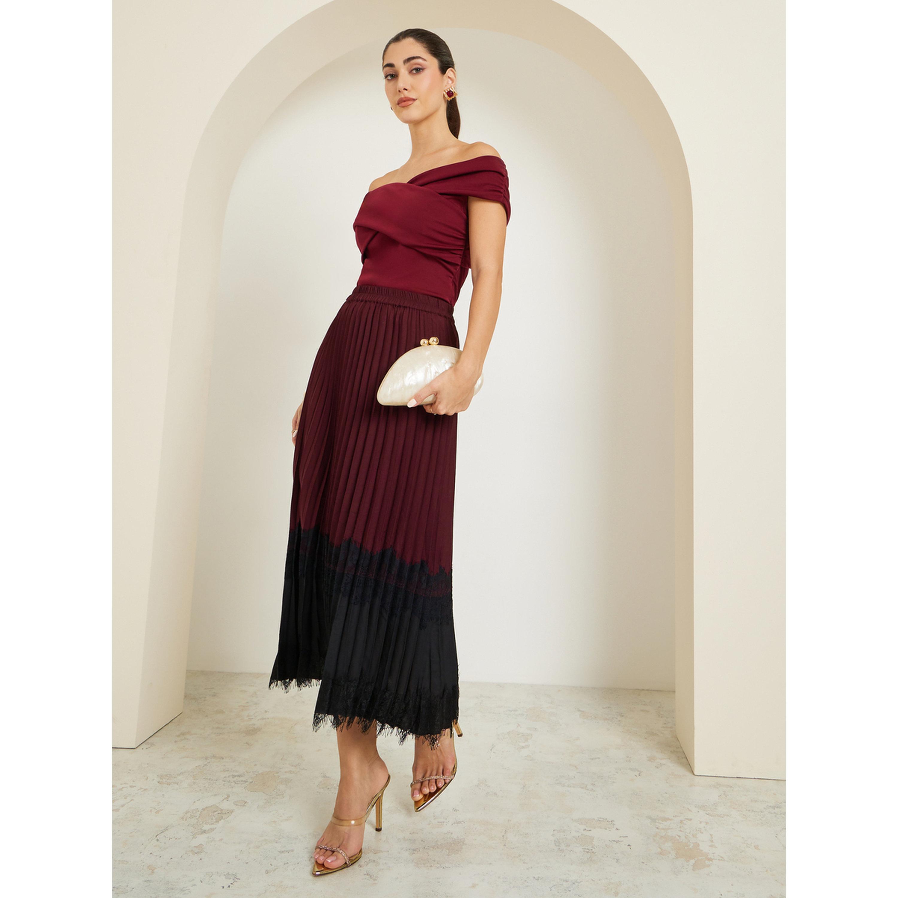 تنورة ميدي بكسرات وحواف دانتيل-women-clothing-bottoms-skirts-image-2
