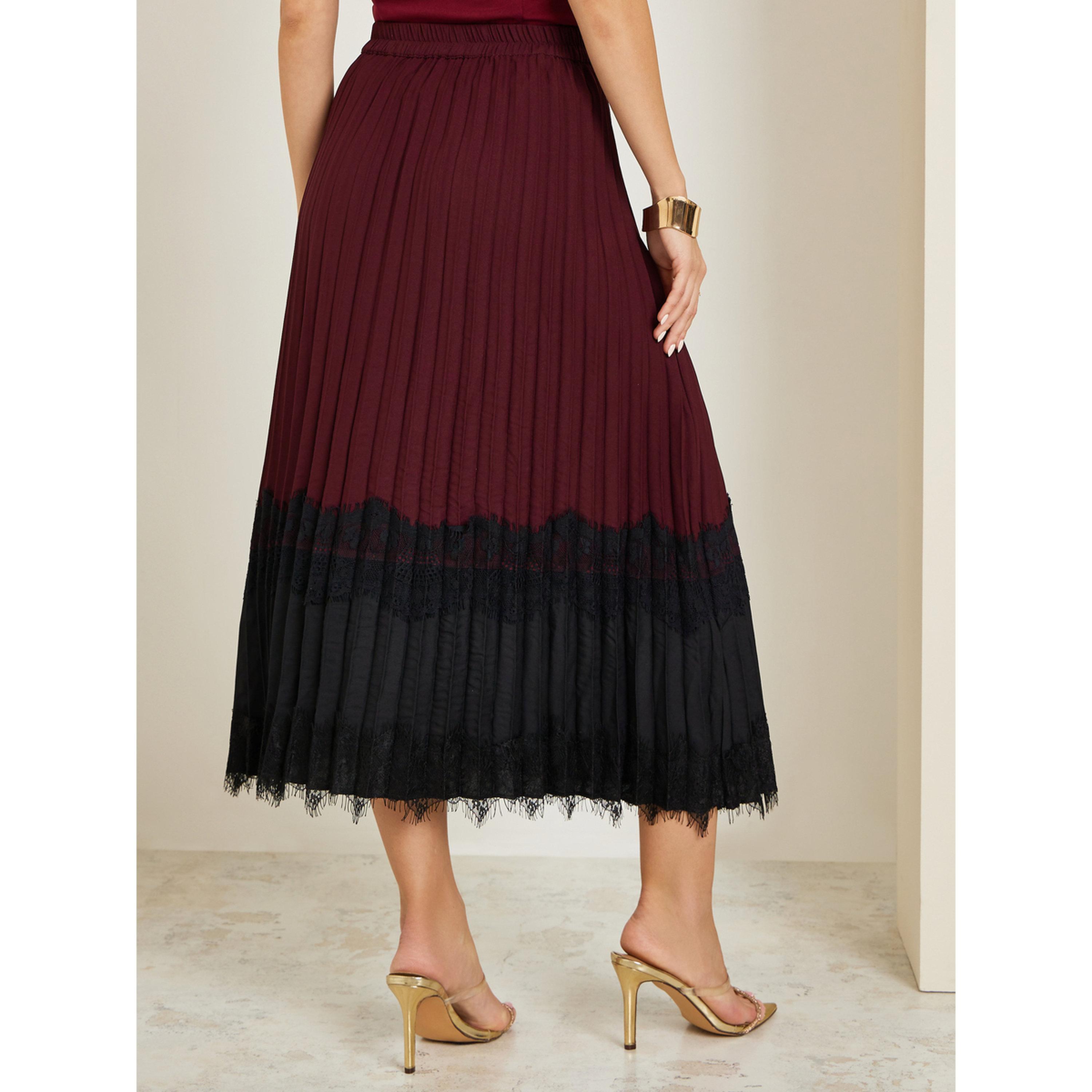 تنورة ميدي بكسرات وحواف دانتيل-women-clothing-bottoms-skirts-image-4