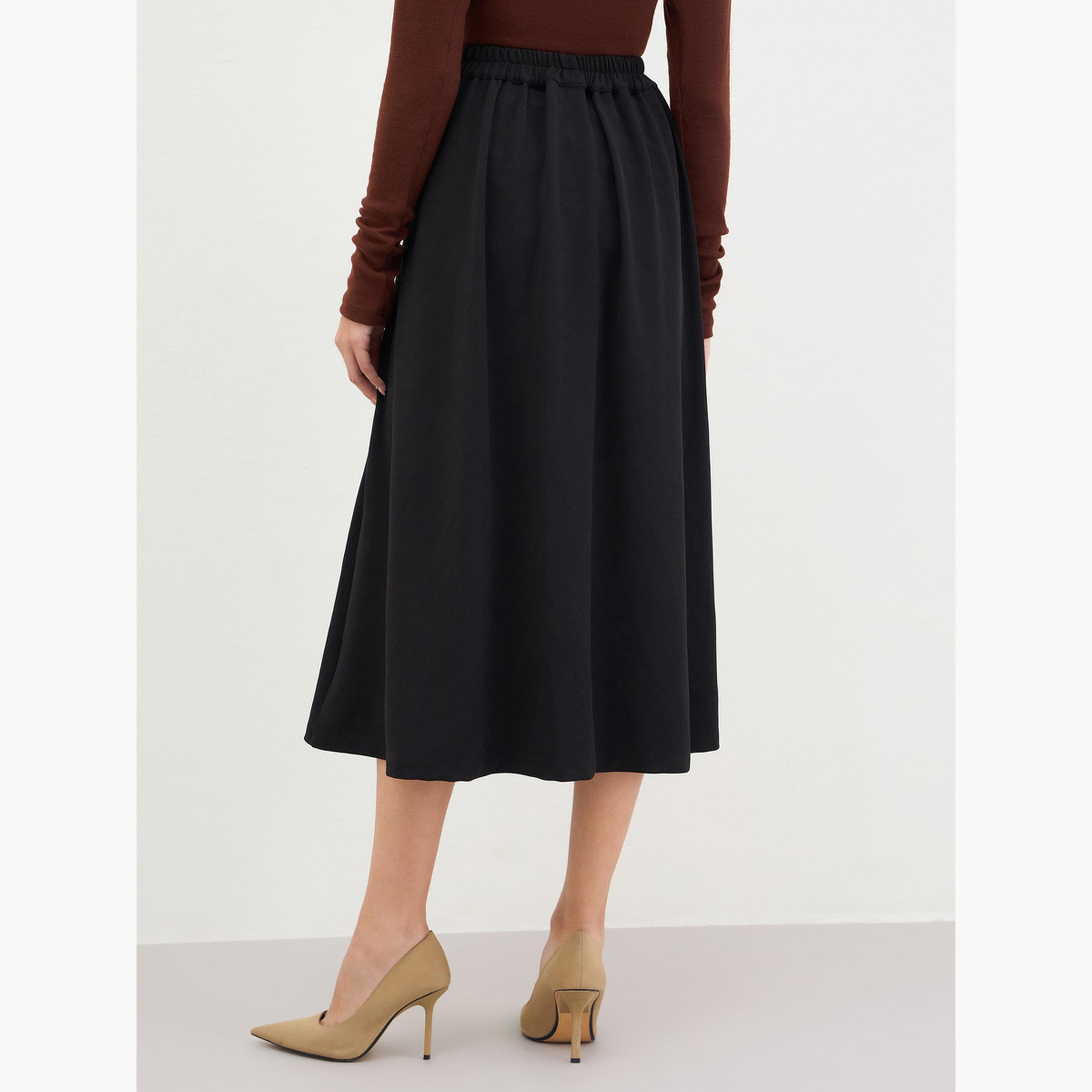 Styli Women Black Buttoned A-Line Midi Skirt-women-clothing-bottoms-skirts-image-4