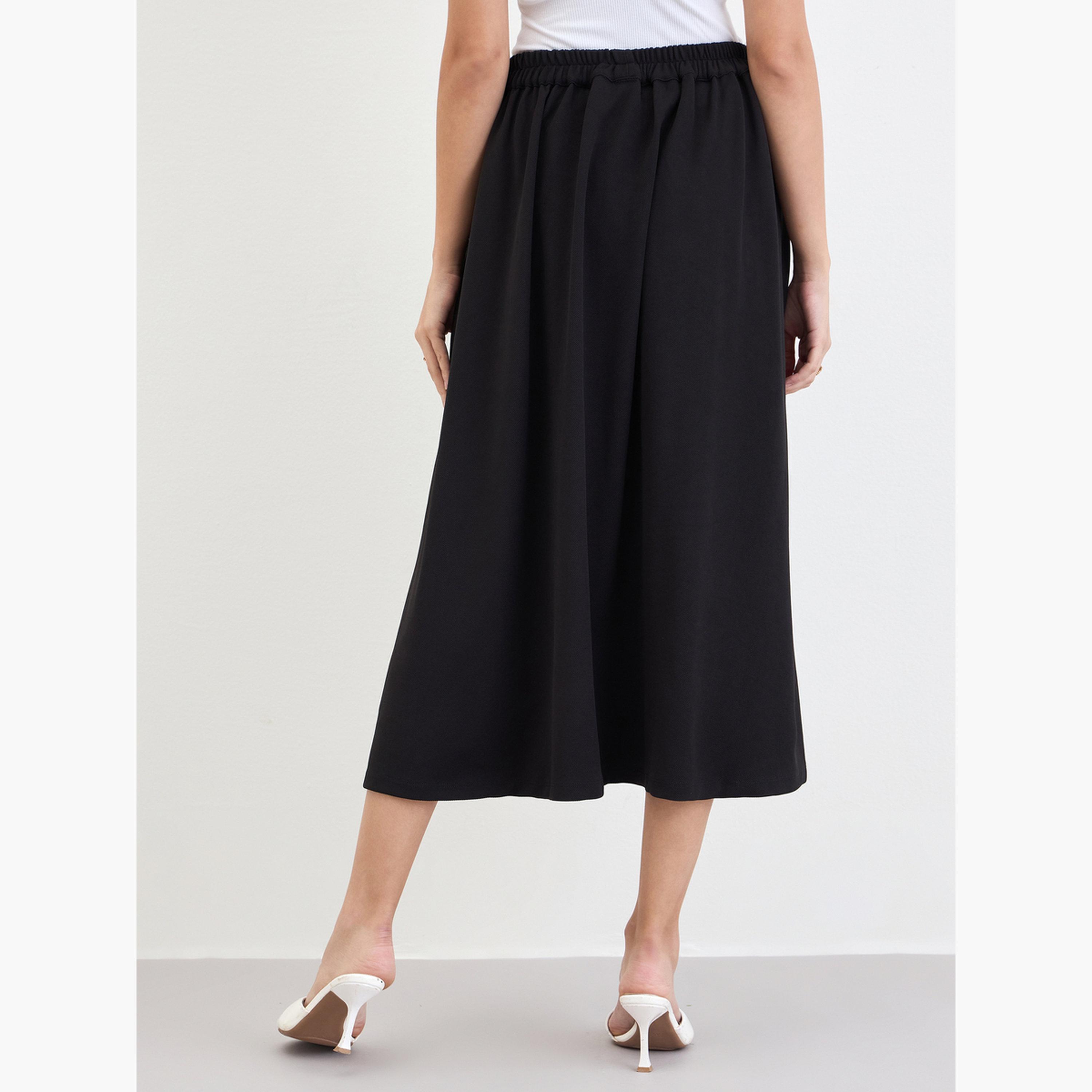 Styli Women Black Buttoned A-Line Midi Skirt-women-clothing-bottoms-skirts-image-5