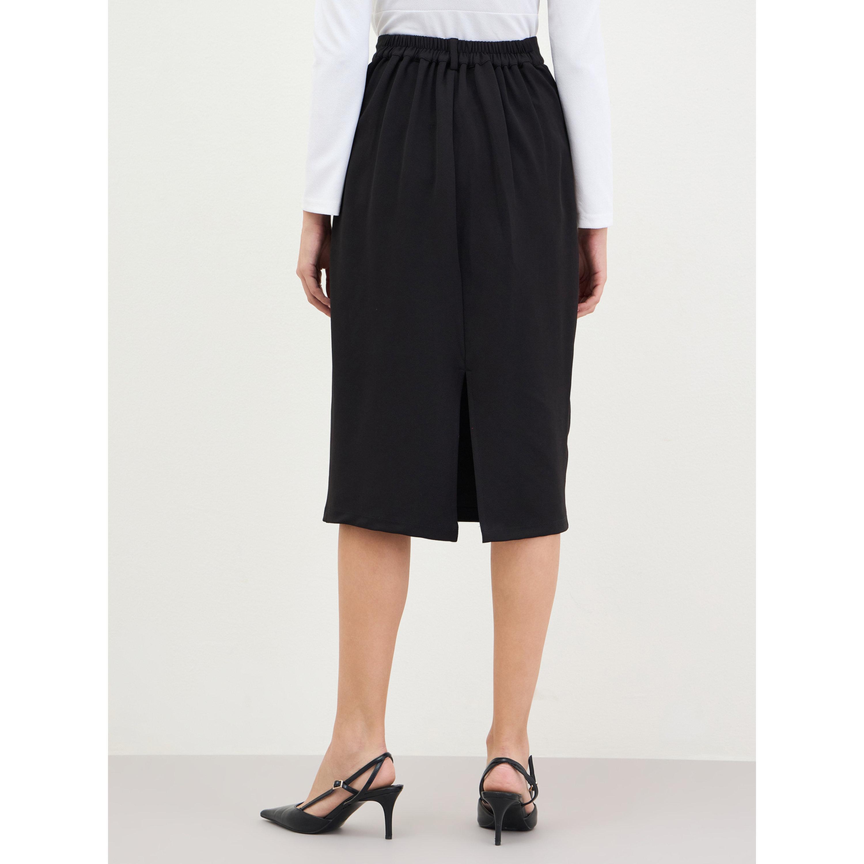 Styli Black Pencil Midi Skirt with Back Slit-women-clothing-bottoms-skirts-image-4
