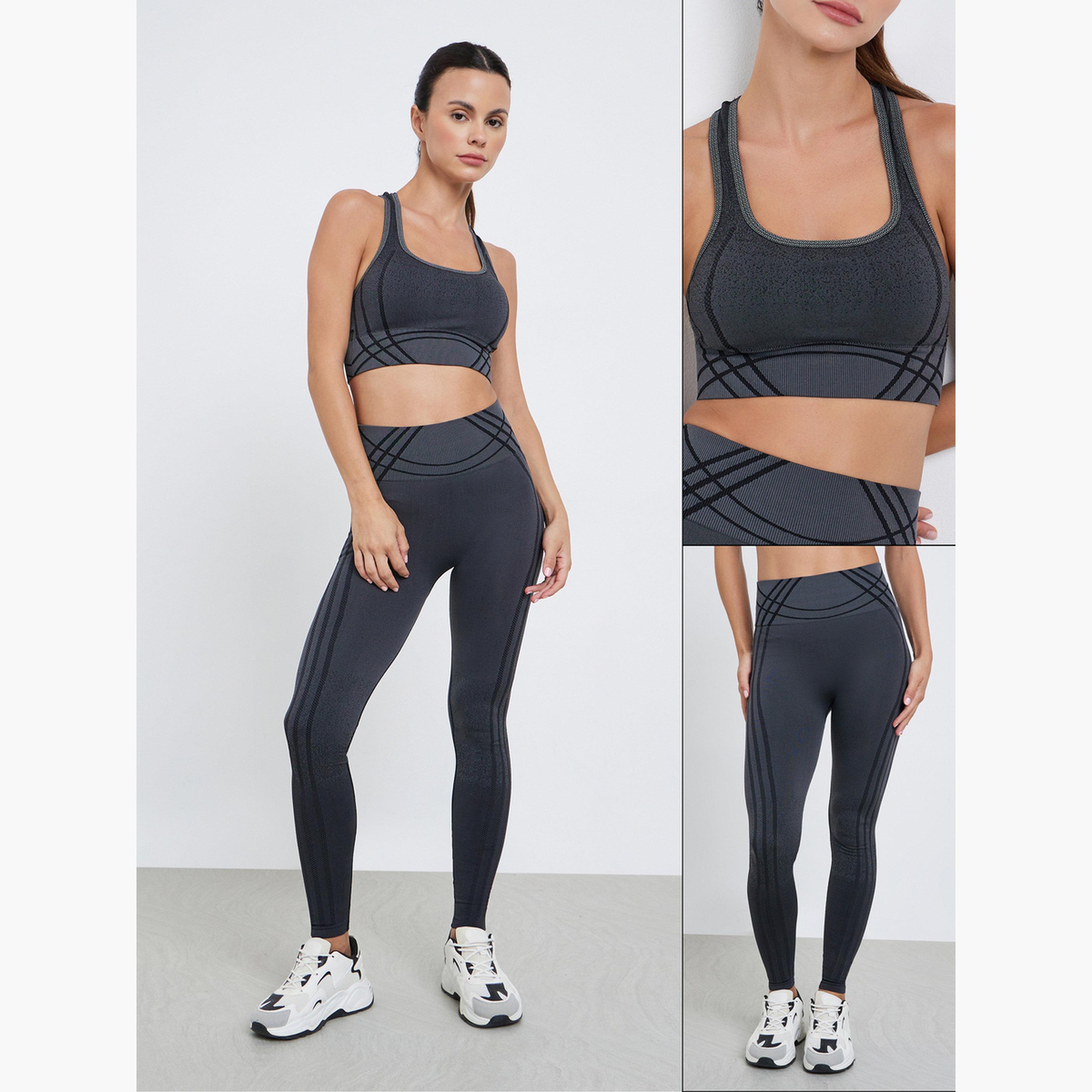 Styli Tonal Jacquard Racerback Sports Bra and Broad Waist Leggings Set-women-clothing-sportswearandactivewear-trackpantsandtracksuits-image-1