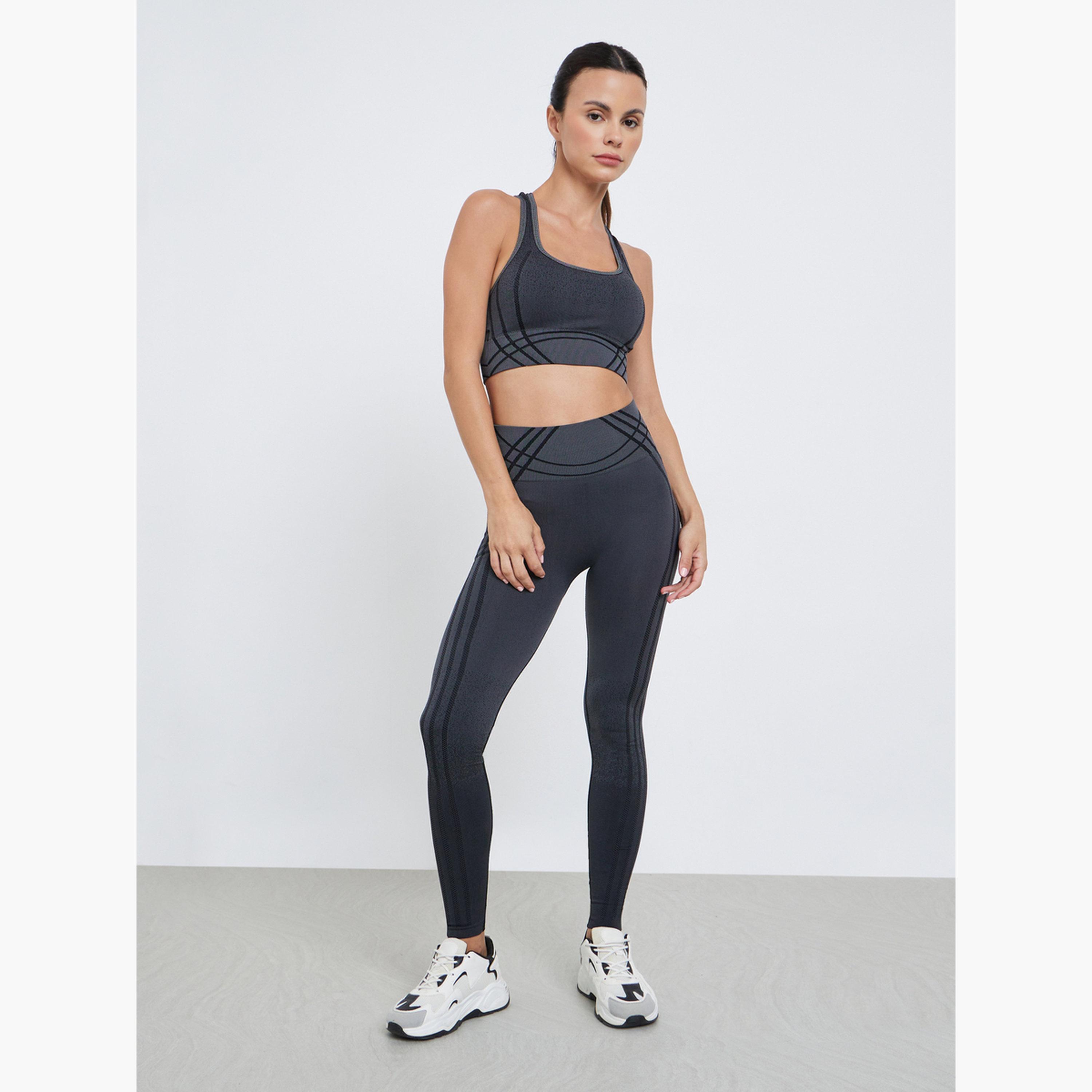Styli Tonal Jacquard Racerback Sports Bra and Broad Waist Leggings Set-women-clothing-sportswearandactivewear-trackpantsandtracksuits-image-2