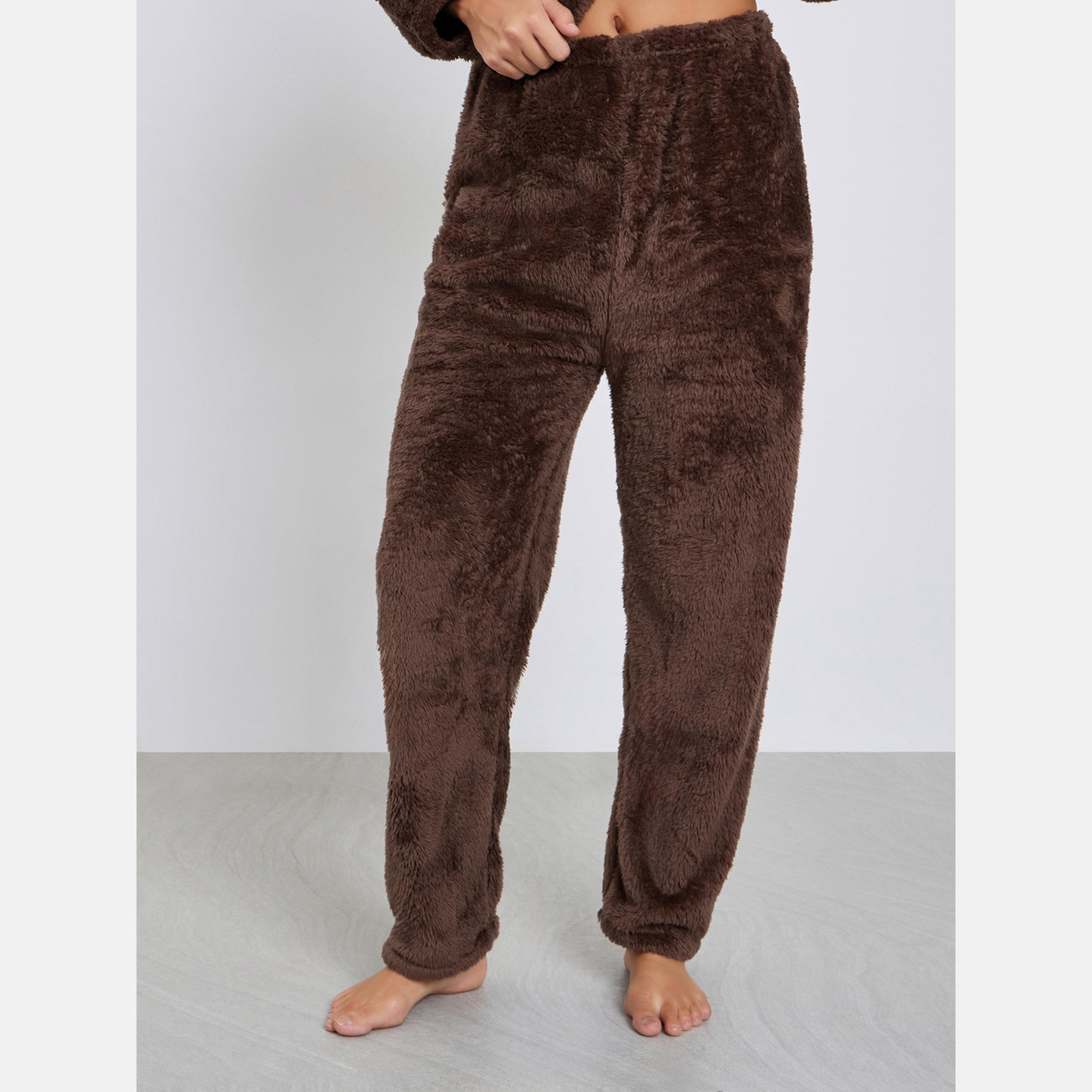 ستايلي - بيجاما قميص بغطاء رأس وجيب بلون متباين بطبعة آذان الدب-women-clothing-nightwear-pyjamas-longsets-image-5