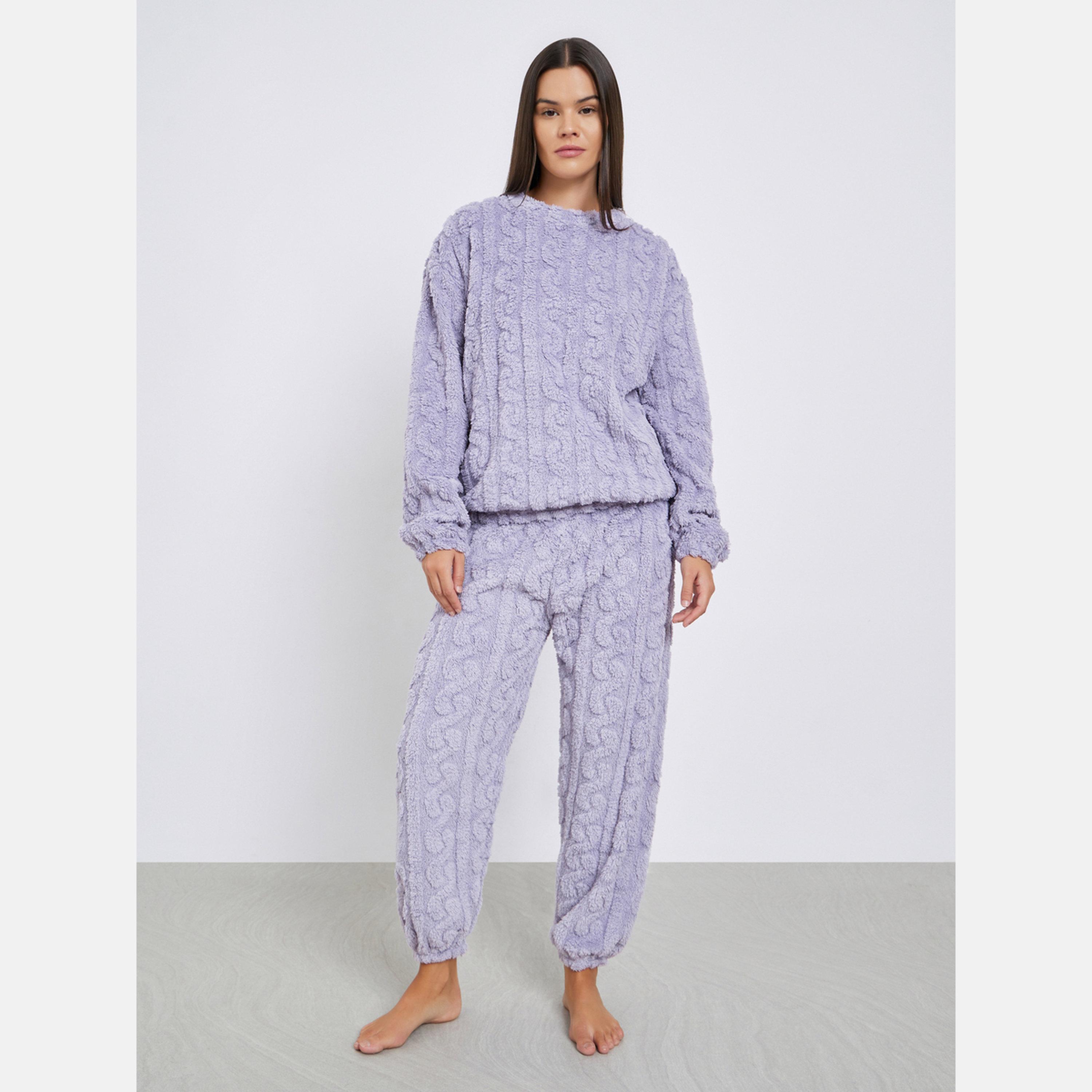 ستايلي - بيجاما قميص بأكمام طويلة من الصوف الكابلي-women-clothing-nightwear-pyjamas-longsets-image-1
