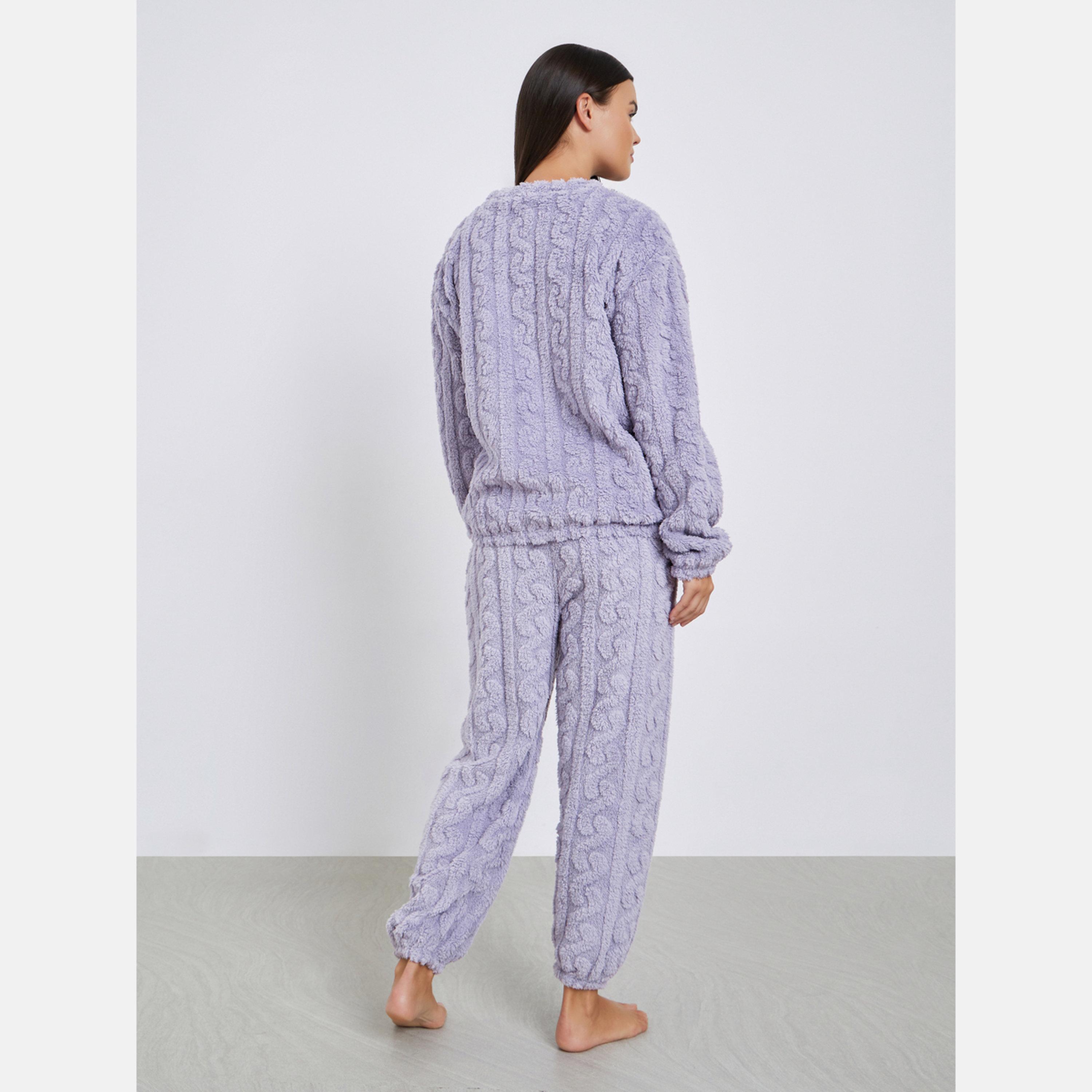ستايلي - بيجاما قميص بأكمام طويلة من الصوف الكابلي-women-clothing-nightwear-pyjamas-longsets-image-5