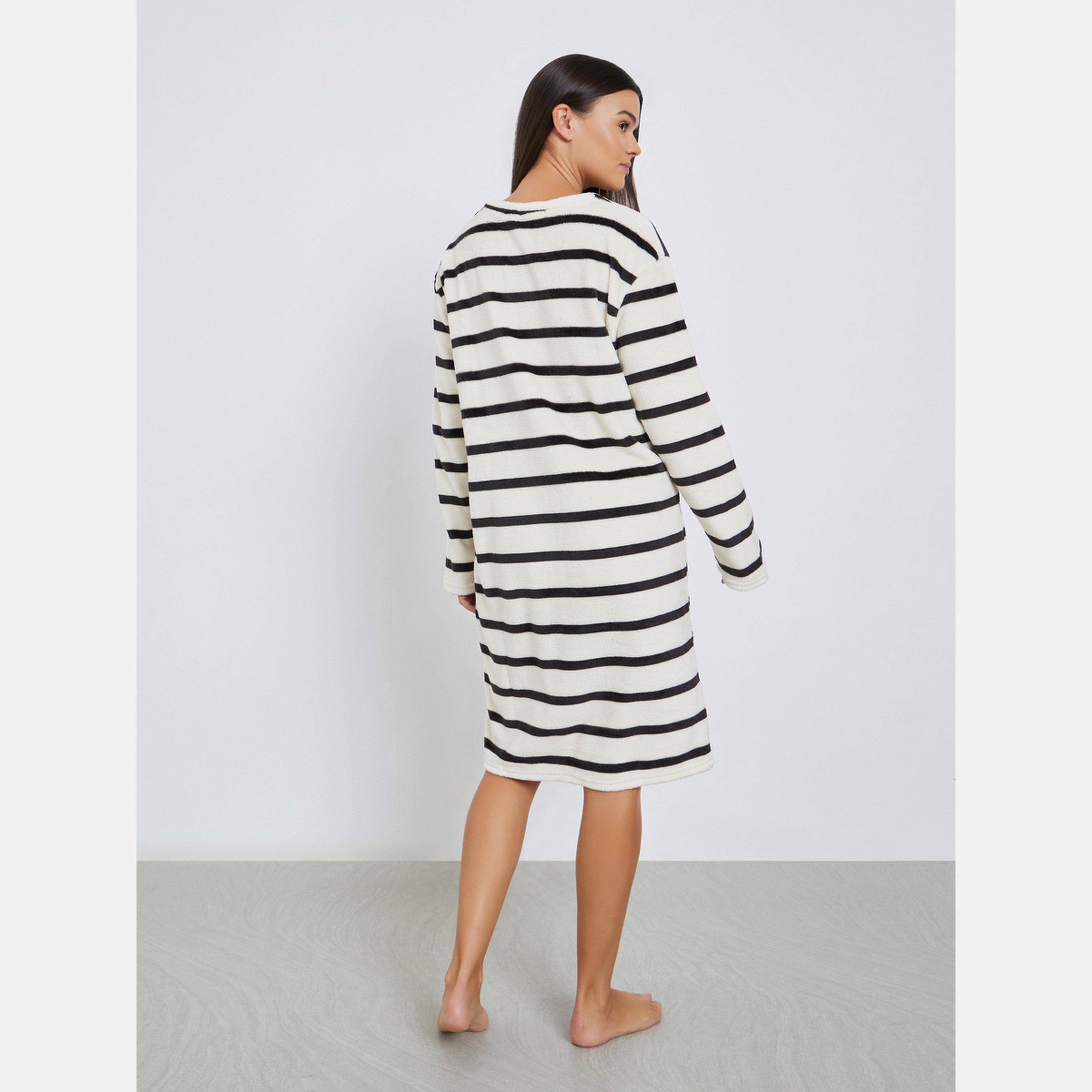Styli Stripe Embroidered Pocket Detail Nightdress-women-clothing-nightwear-nighties-image-4