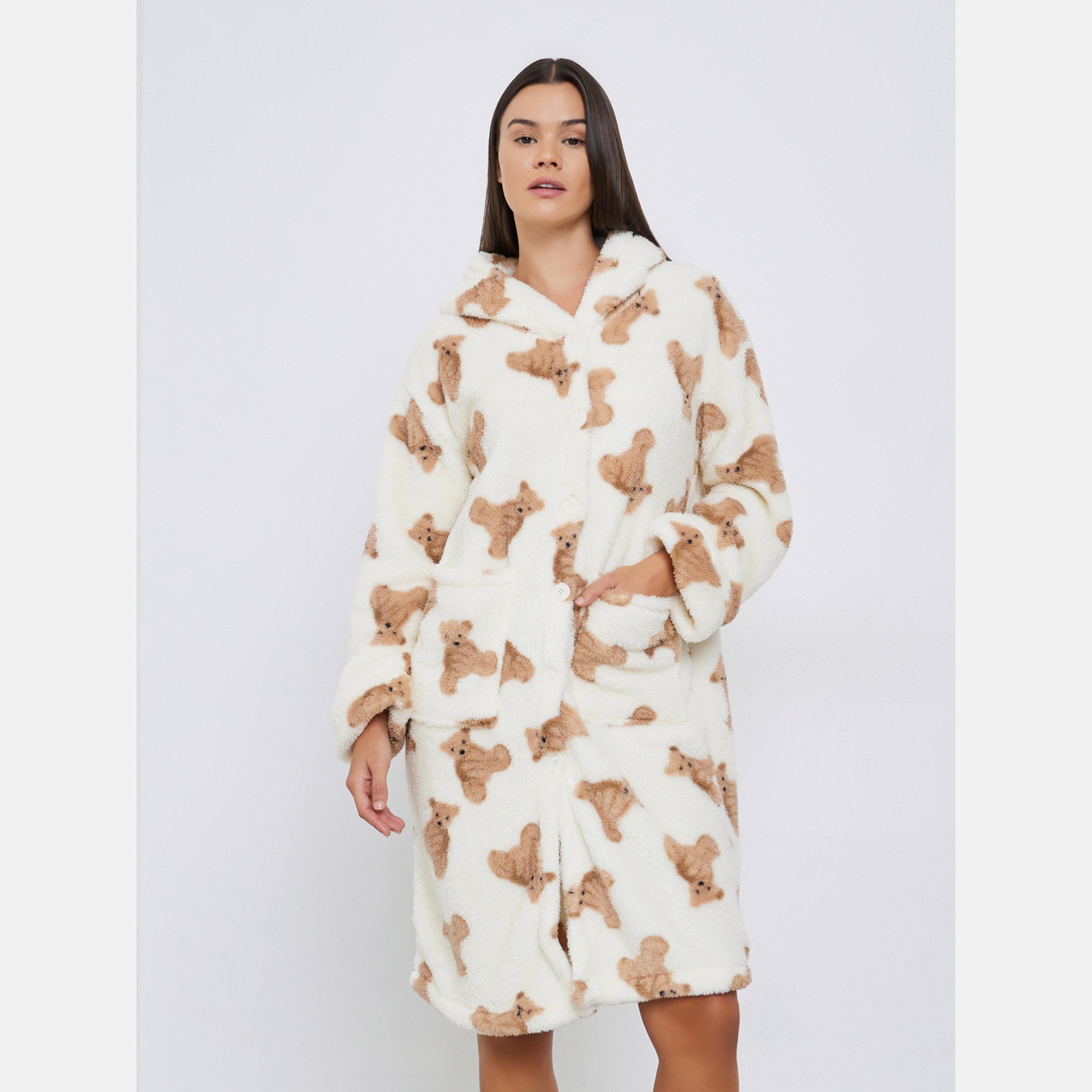 ستايلي - روب بطبعة دب وغطاء للأذن مع جيب-women-clothing-nightwear-robes-image-1