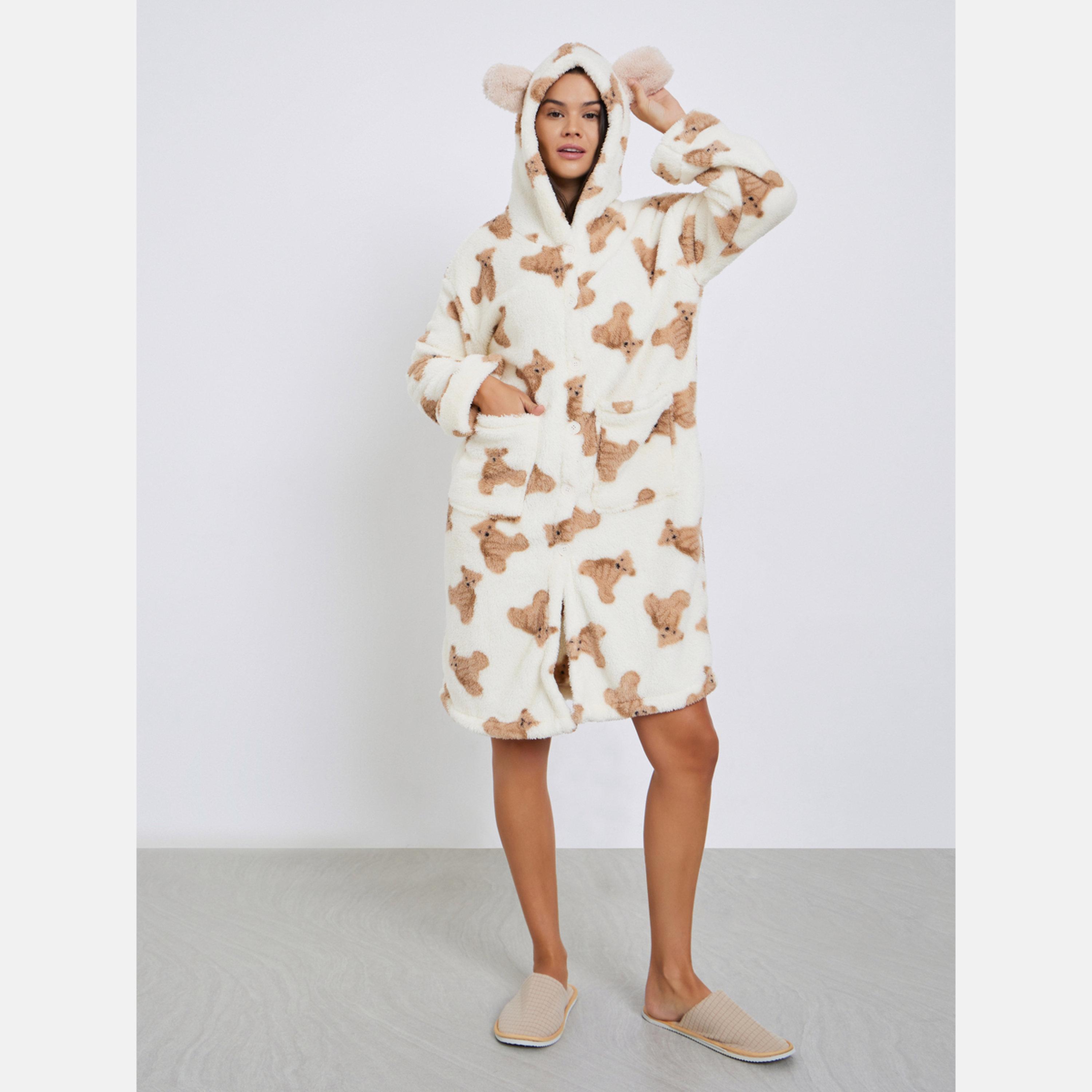 ستايلي - روب بطبعة دب وغطاء للأذن مع جيب-women-clothing-nightwear-robes-image-2