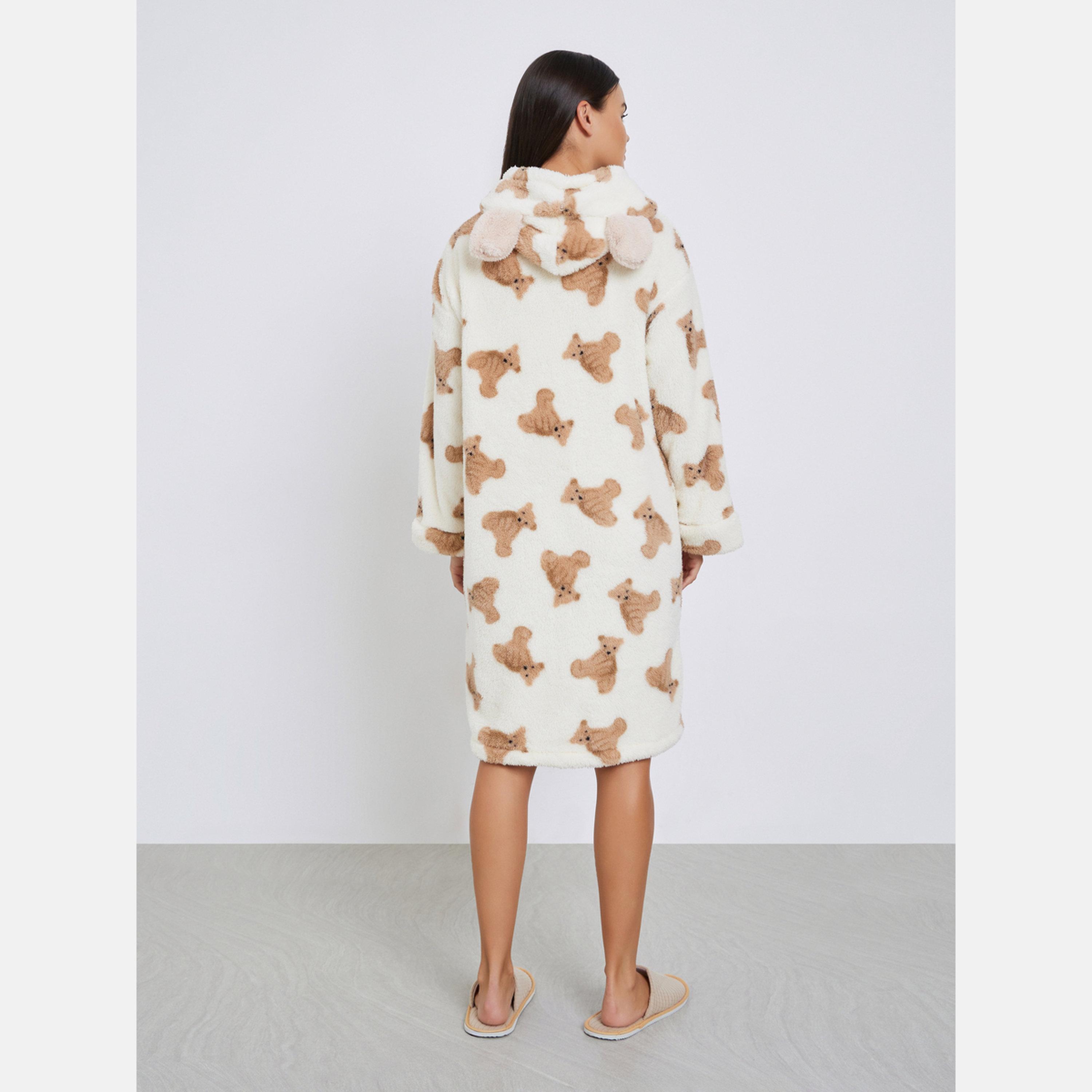 Styli Bear Print and Ear Hood Pocket Robe-women-clothing-nightwear-robes-image-4